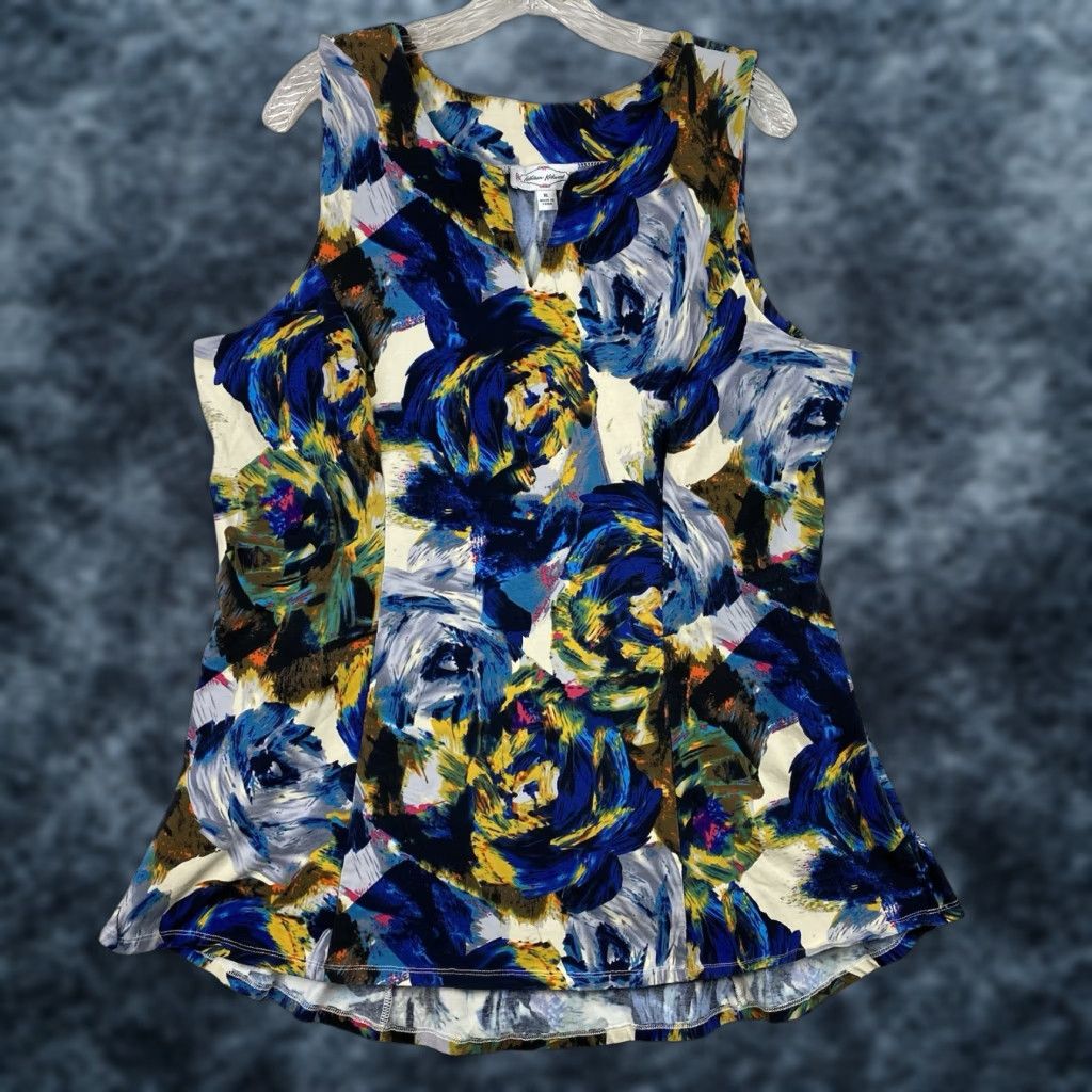 Vintage Kathleen Kirkwood Top Women XL Floral Stretch Tank Tunic V-Neck Blue Casual Shirt Women's XL Floral Tunic Tank Blue V-Neck Size XL / US 12-14 / IT 48-50 - 1 Thumbnail
