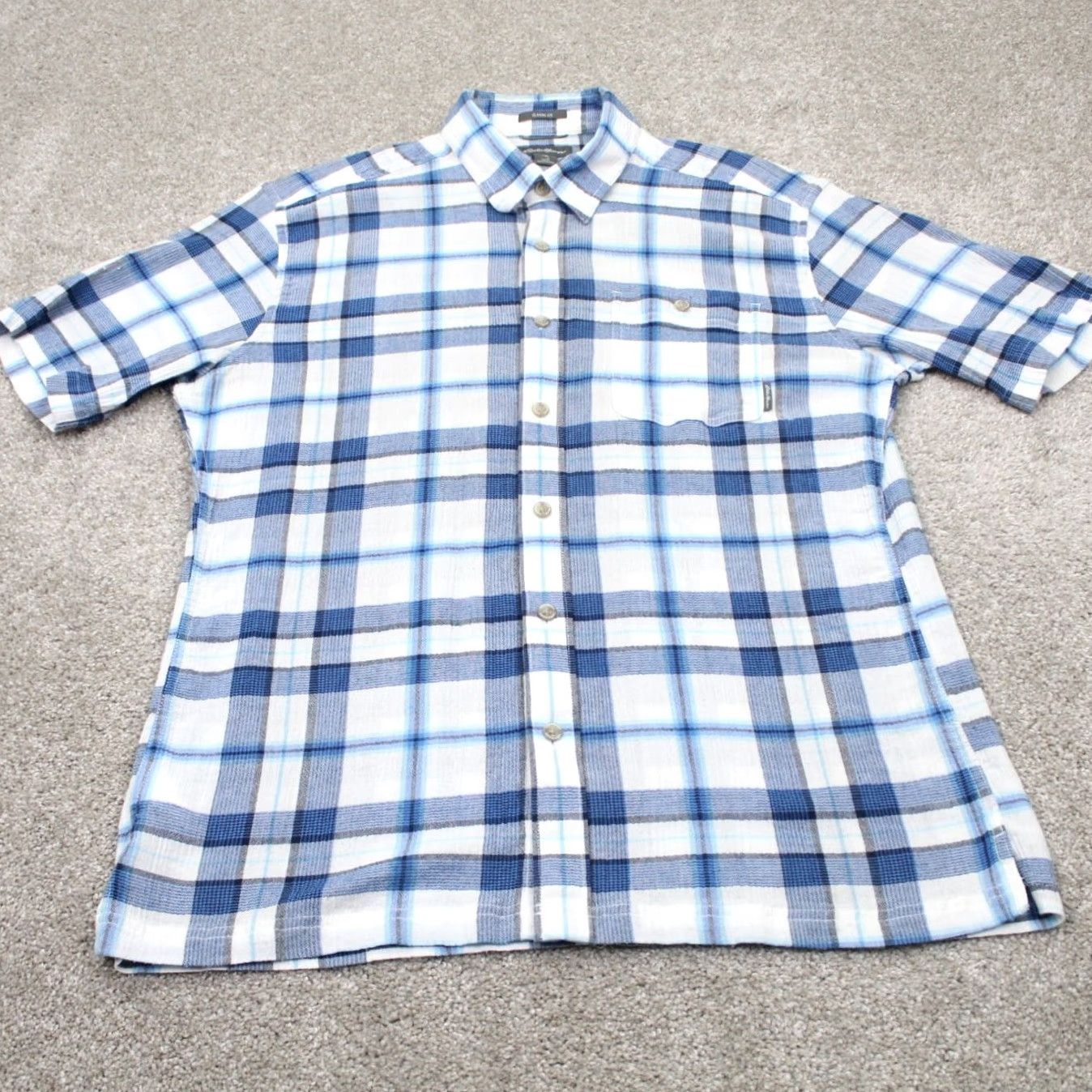 Eddie Bauer Eddie Bauer Seersucker Shirt Mens Large Blue/White Classic Fit Cotton S/S Button-Up Shirt Size US L / EU 52-54 / 3 - 2 Thumbnail