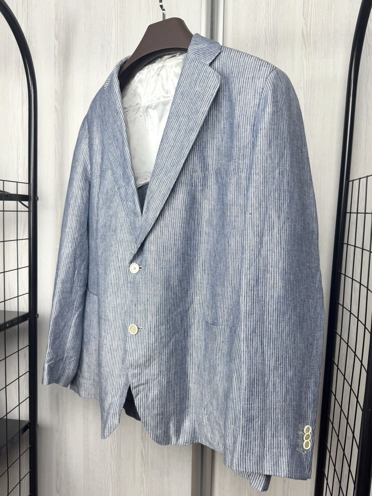 Caruso Raffaele Caruso blue striped 100% linen half lined blazer Size 48R - 4 Thumbnail