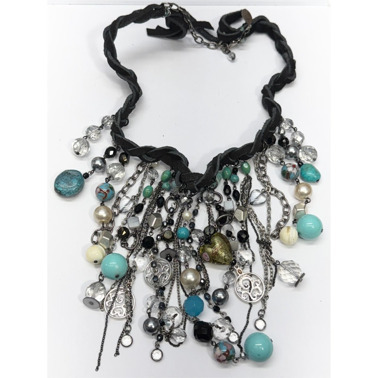 Vintage Vintage black braided suede beaded charm necklace Size ONE SIZE - 2 Thumbnail