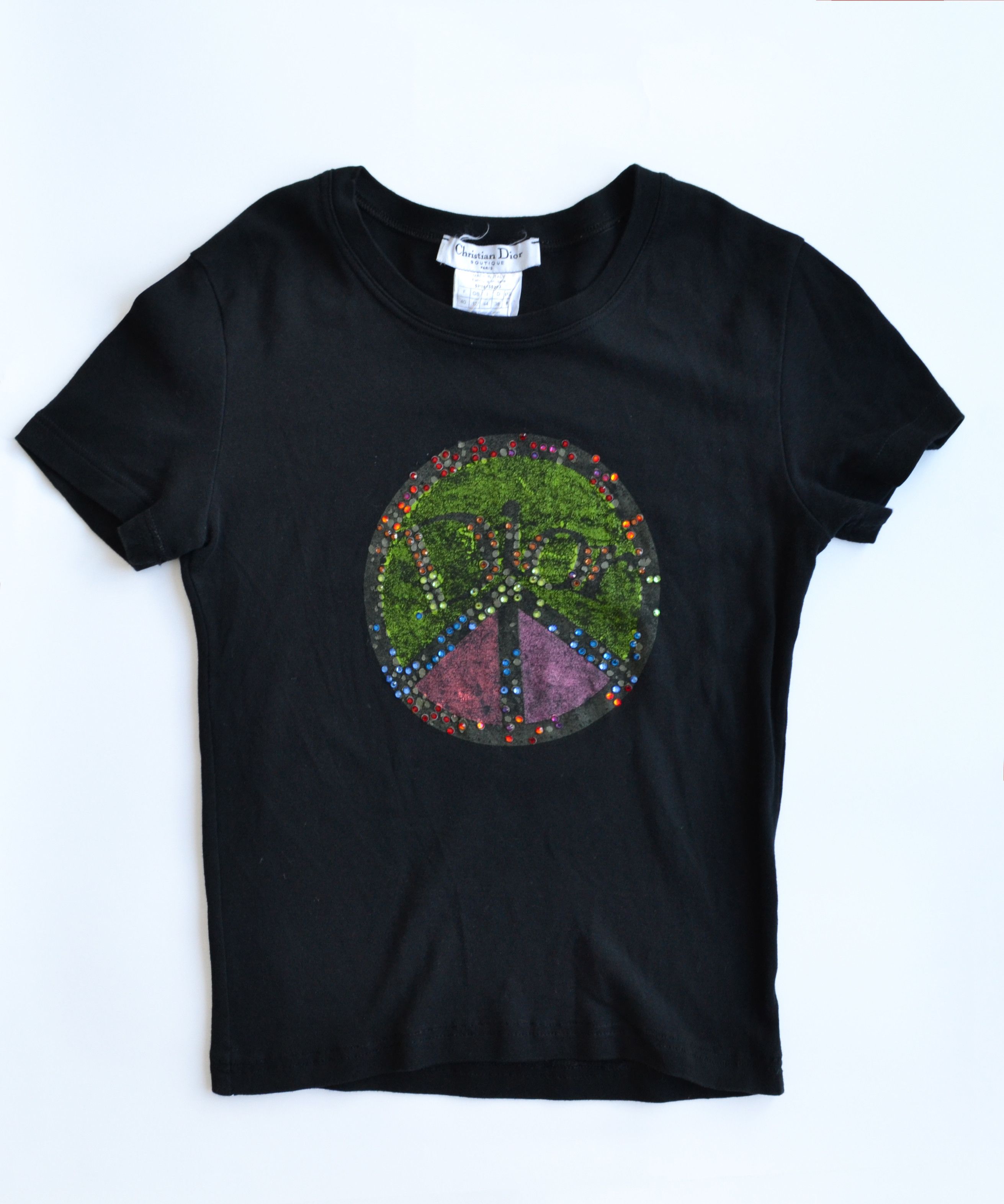 Dior DIOR T Shirt Vintage Logo Black Peace Crystal Vintage Size M / US 6-8 / IT 42-44 - 2 Thumbnail