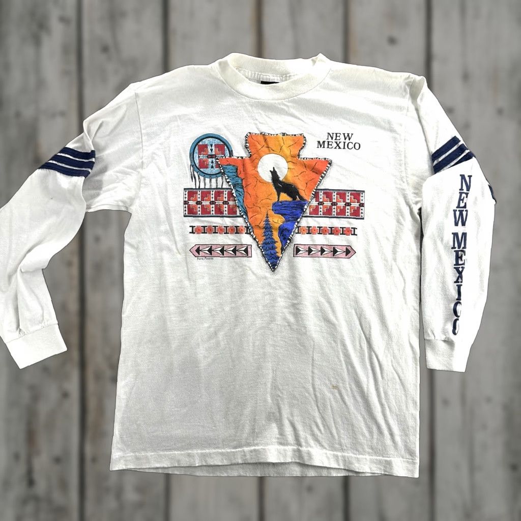 Vintage VINTAGE Prairie Mountain Shirt Mens Large White New Mexico Wolf Southwestern 90s Graphic Print Crew Neck Long Sleeve T-Shirt White Wolf 1990s Mens Size US L / EU 52-54 / 3 - 1 Thumbnail