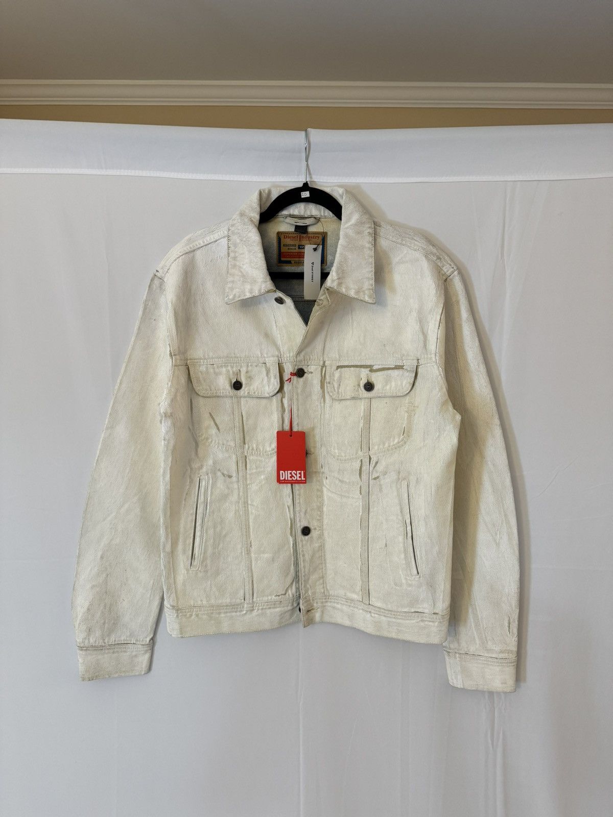 Diesel White Painted Cracked Diesel D-Barcy Denim Jacket | Grailed