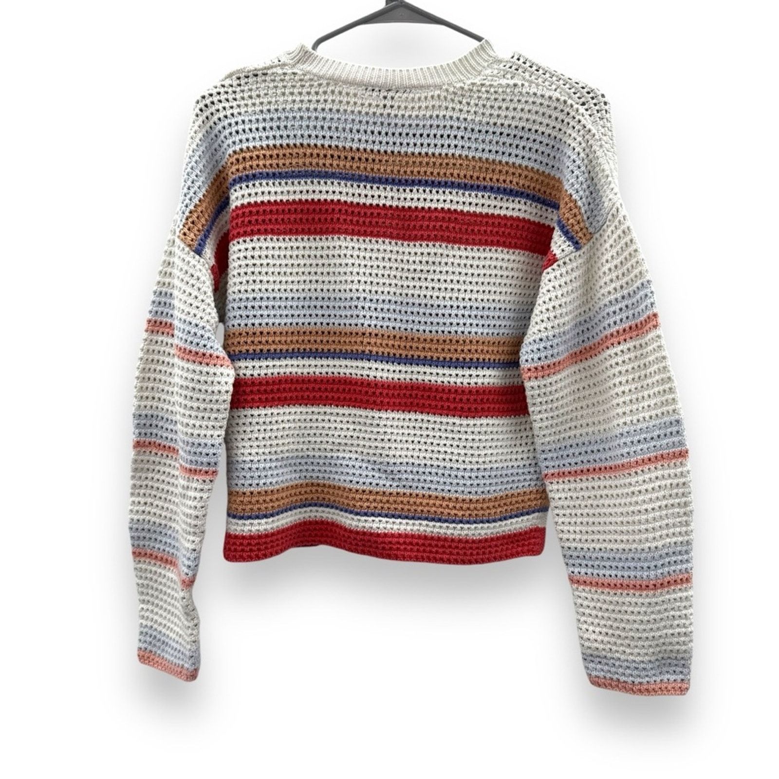 Joie Joie Diza White Striped Knit Long Sleeve Cropped Sweater Size L / US 10 / IT 46 - 4 Thumbnail