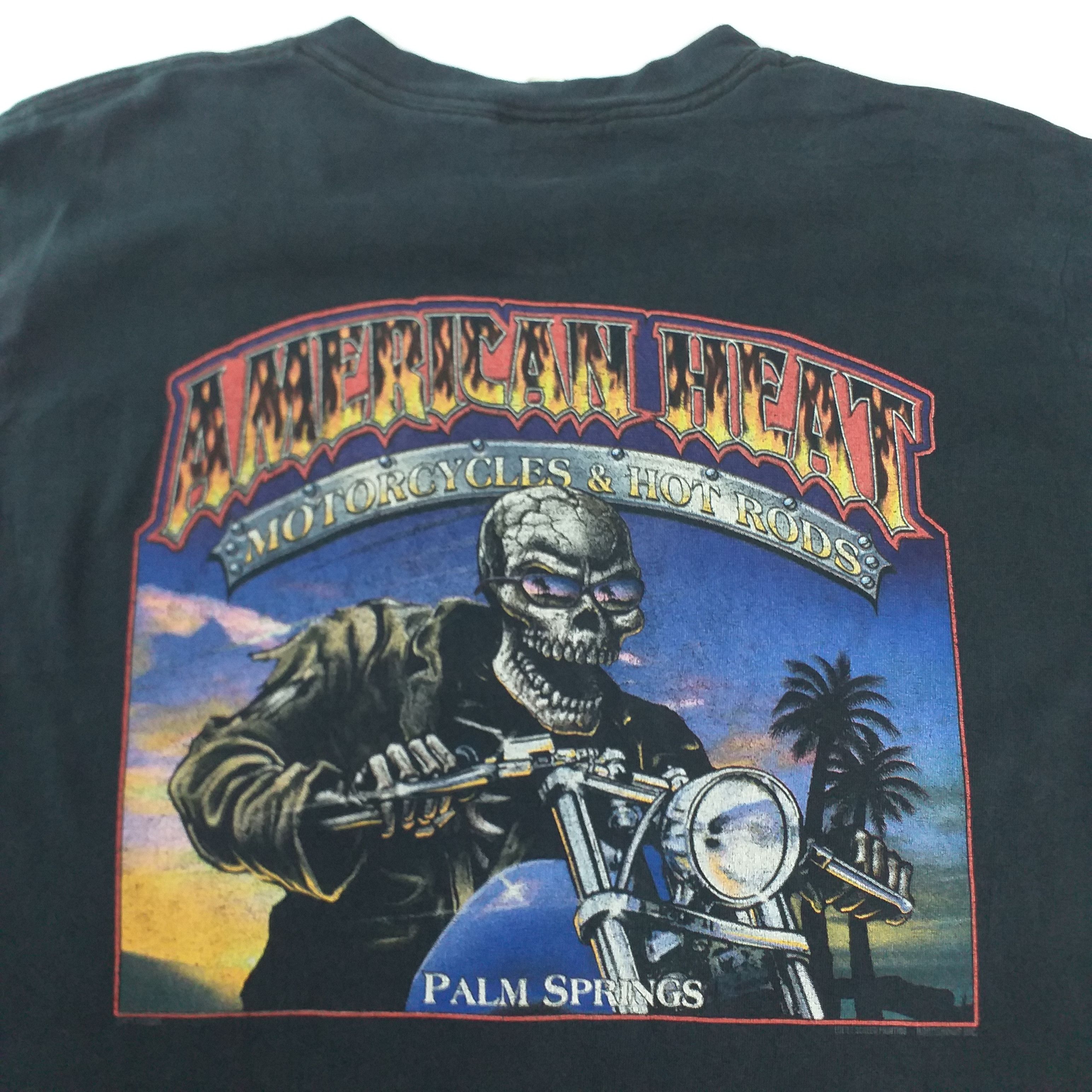 Fruit Of The Loom Vintage American Heat Palm Spring Skull Tshirt -E024 Size US L / EU 52-54 / 3 - 4 Thumbnail