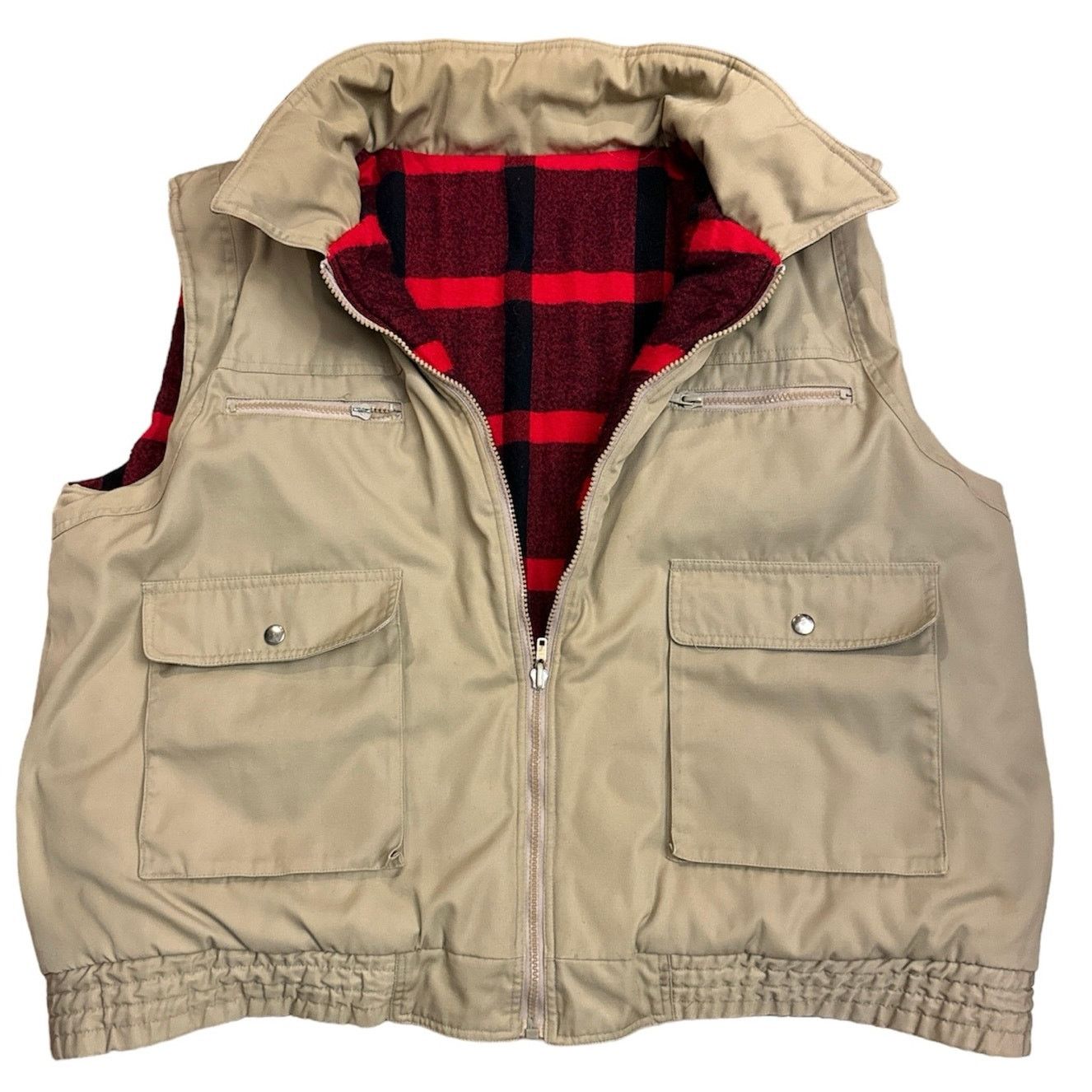 Vintage Vtg Timber Trail Vest buffalo Plaid Reversible tan red XL | Grailed