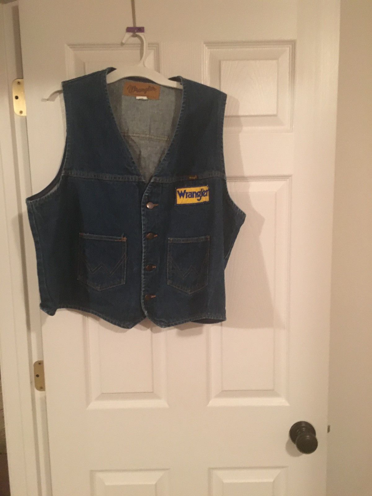 Image of Vintage 80's Wrangler Denim Vest Mens XL Button Up Big Patch in Navy