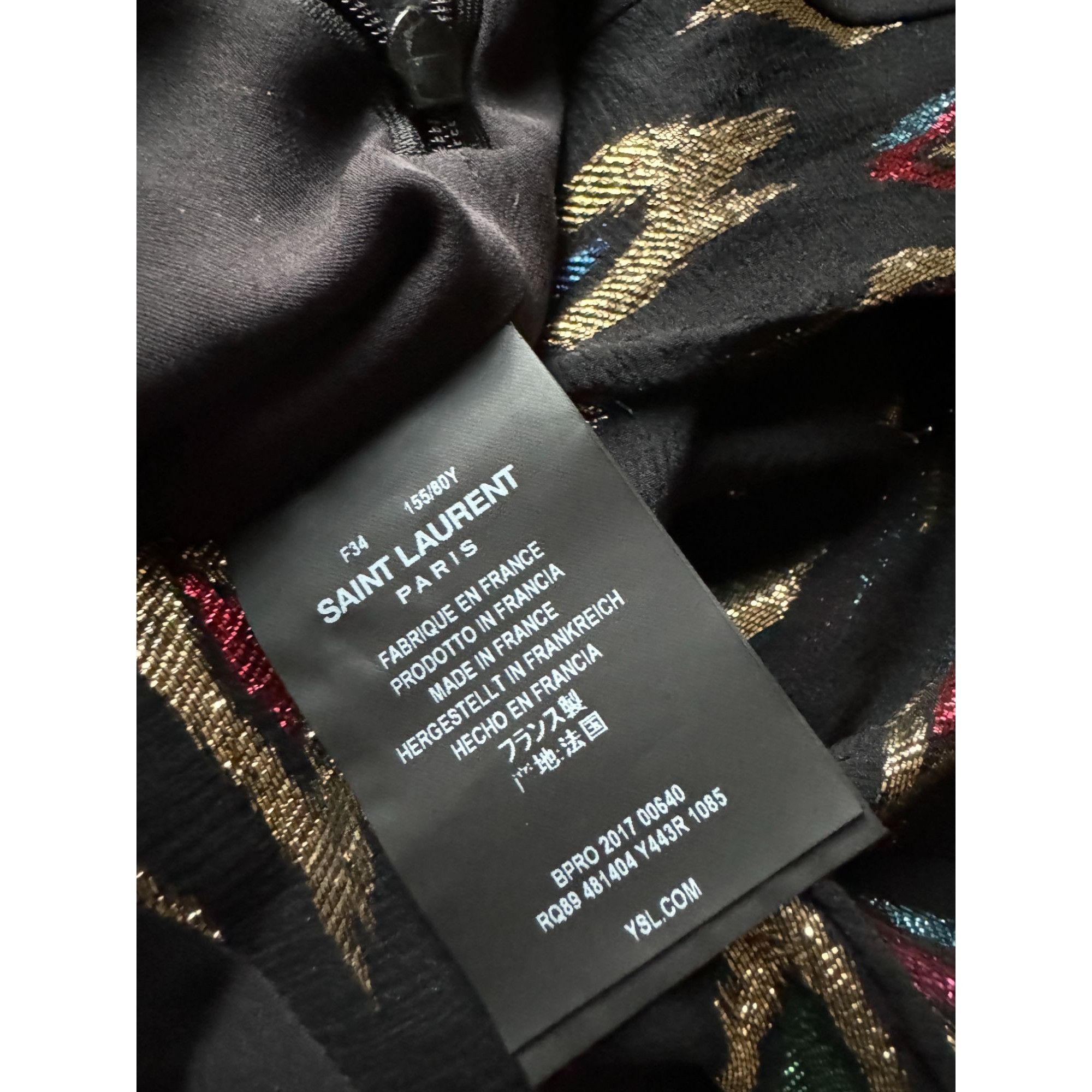 Saint Laurent Paris 2017 Peacock Pattern Silk Lurex Short Dress Size XS / US 0-2 / IT 36-38 - 8 Thumbnail