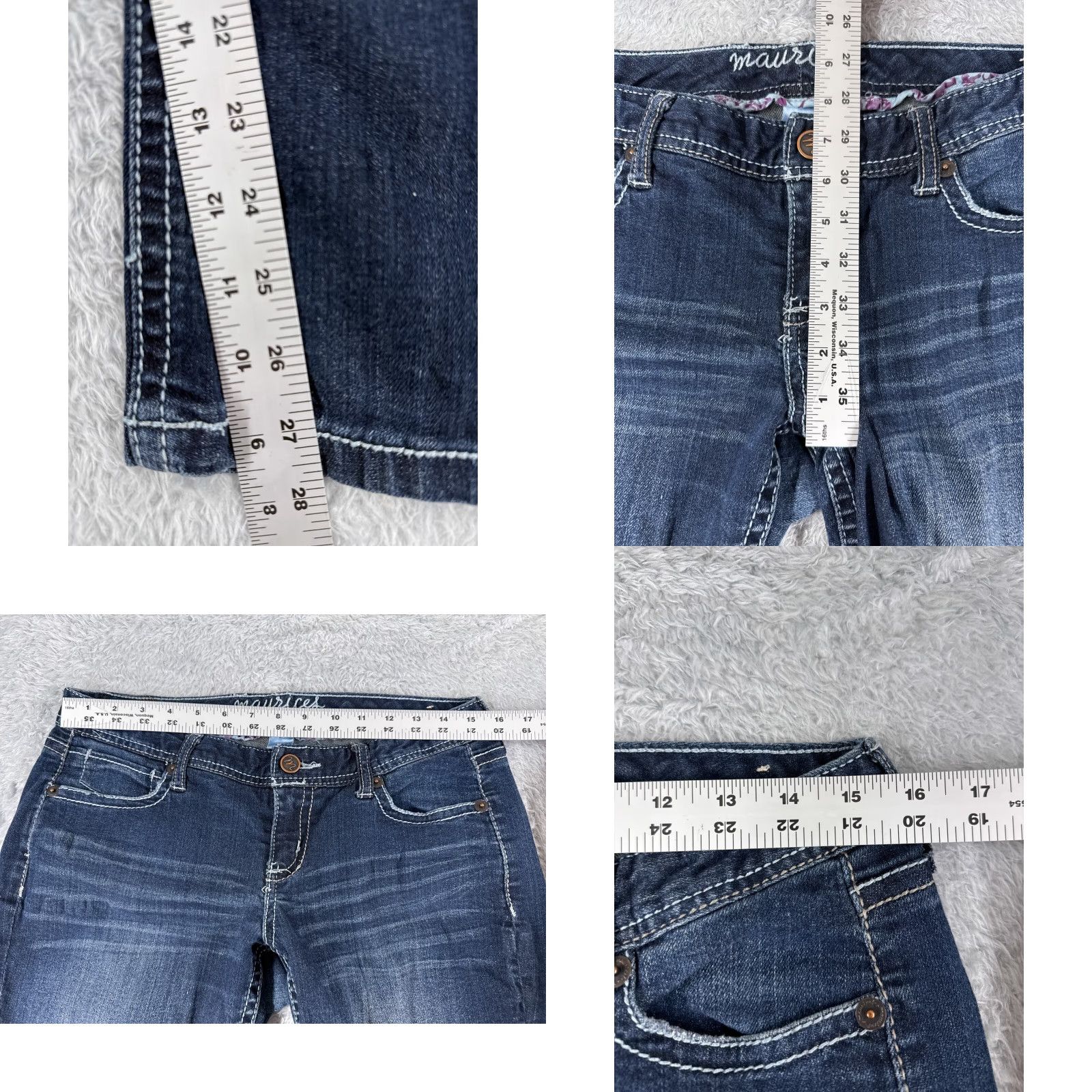 Vintage Maurices Jeans Womens 7 Blue Denim Cotton Low Rise Flared 30x28 Regular Inseam 28in 5-Pocket Stretch Cotton Blend Vintage No Size 28" / US 6 / IT 42 - 8 Thumbnail