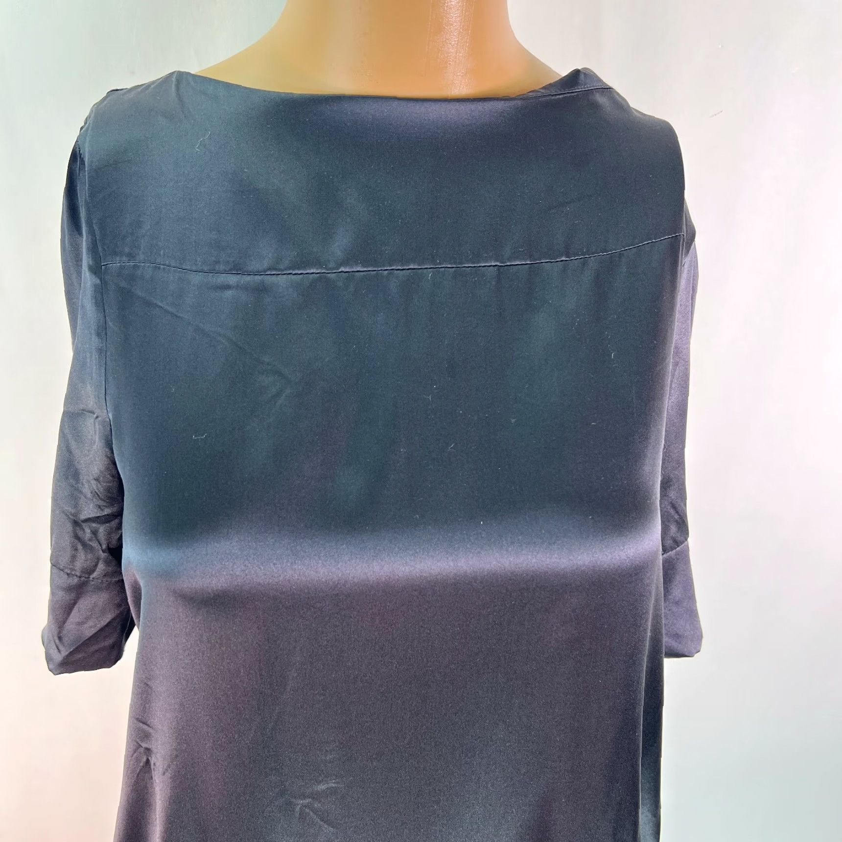 Vintage Cielo Dress Silk Boat Neck Casual Black Mini Ruffled Hem Half Sleeve Size M Women Satin 100% Silk Short Sheath Classic Casual Party/Cocktail Size M / US 6-8 / IT 42-44 - 3 Thumbnail