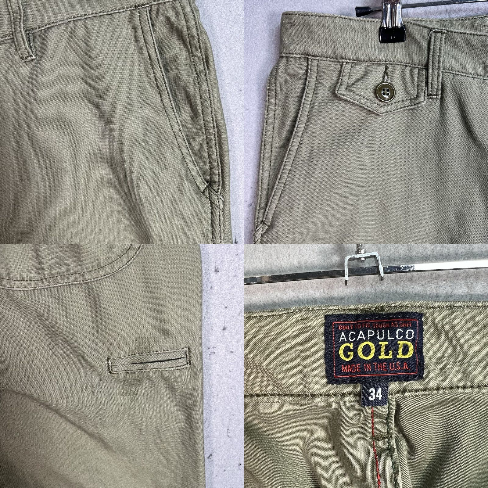 Olive VINTAGE Acapulco Gold Chino Pants Men 34 Olive Green Straight Leg Adult 34 Green 90s Mens Size US 34 / EU 50 - 8 Thumbnail