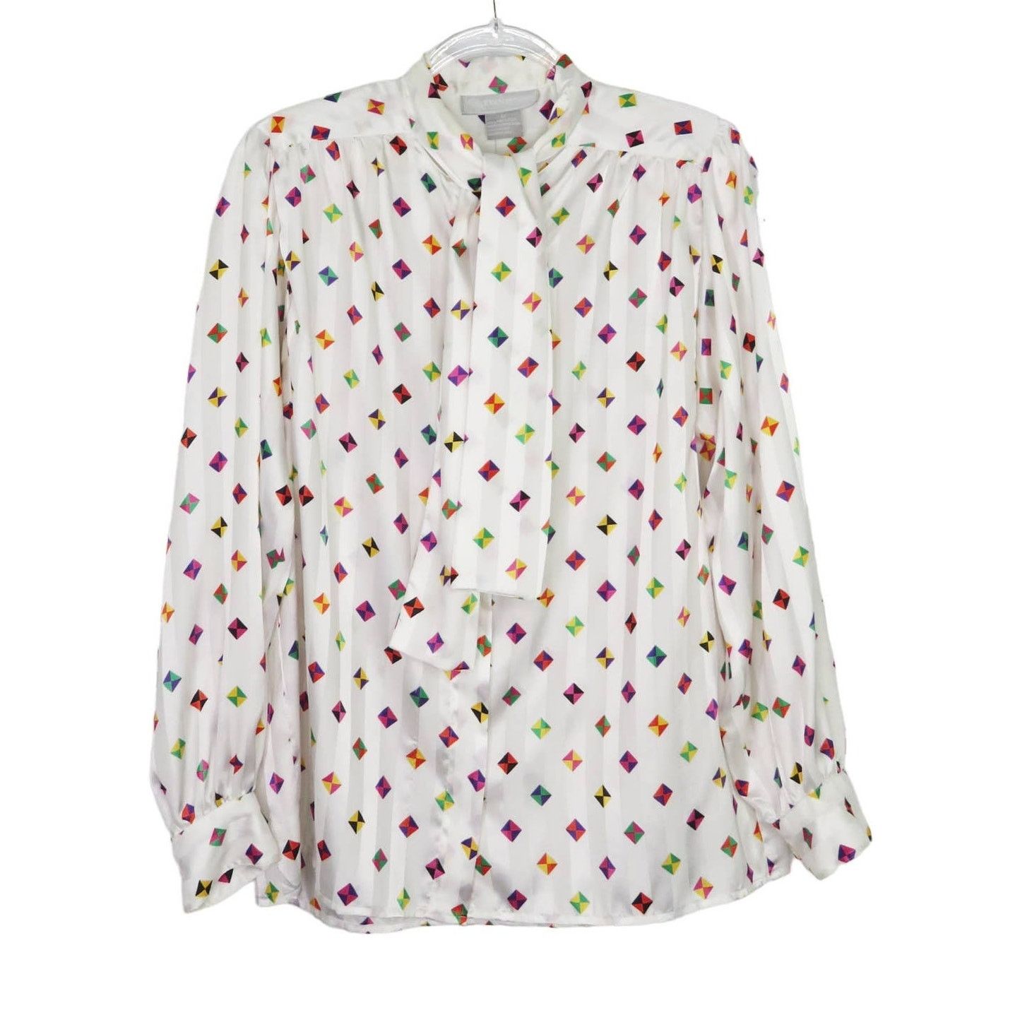 Vintage 1980s Rainbow Vintage Satin Blouse Pussybow Neck Medium Size M / US 6-8 / IT 42-44 - 2 Thumbnail