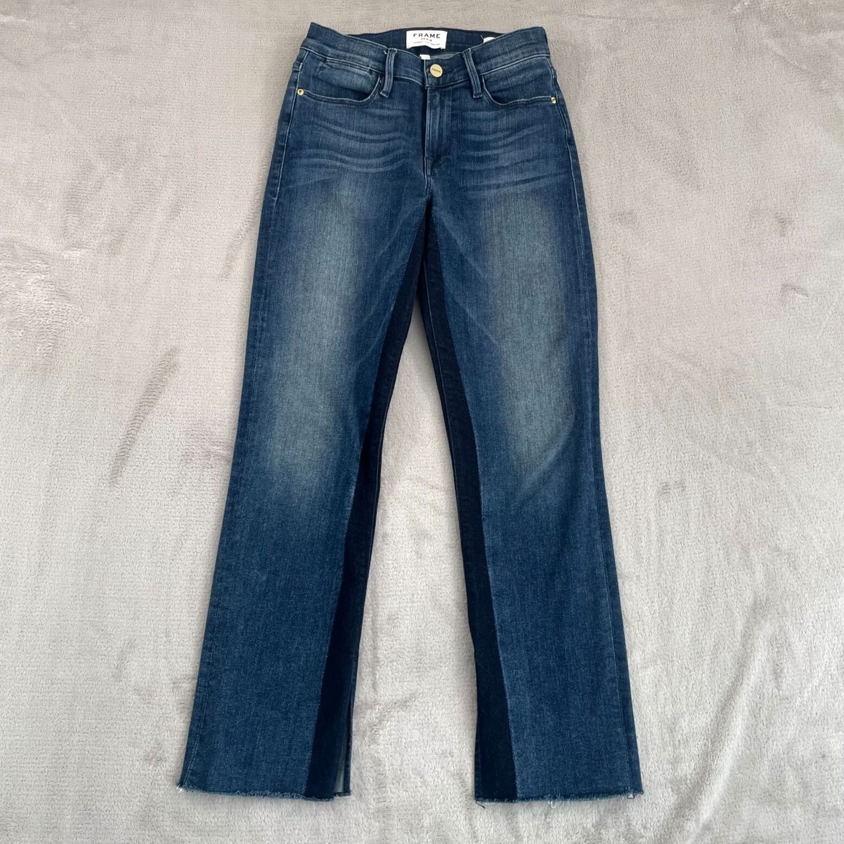 Frame FRAME DENIM Le High Straight Jeans Women 25 Elaine Split Frayed Hem Designer Jeans Women 25 Blue Cotton Blend Helms City Preppy Size 42" / US 20 - 4 Thumbnail