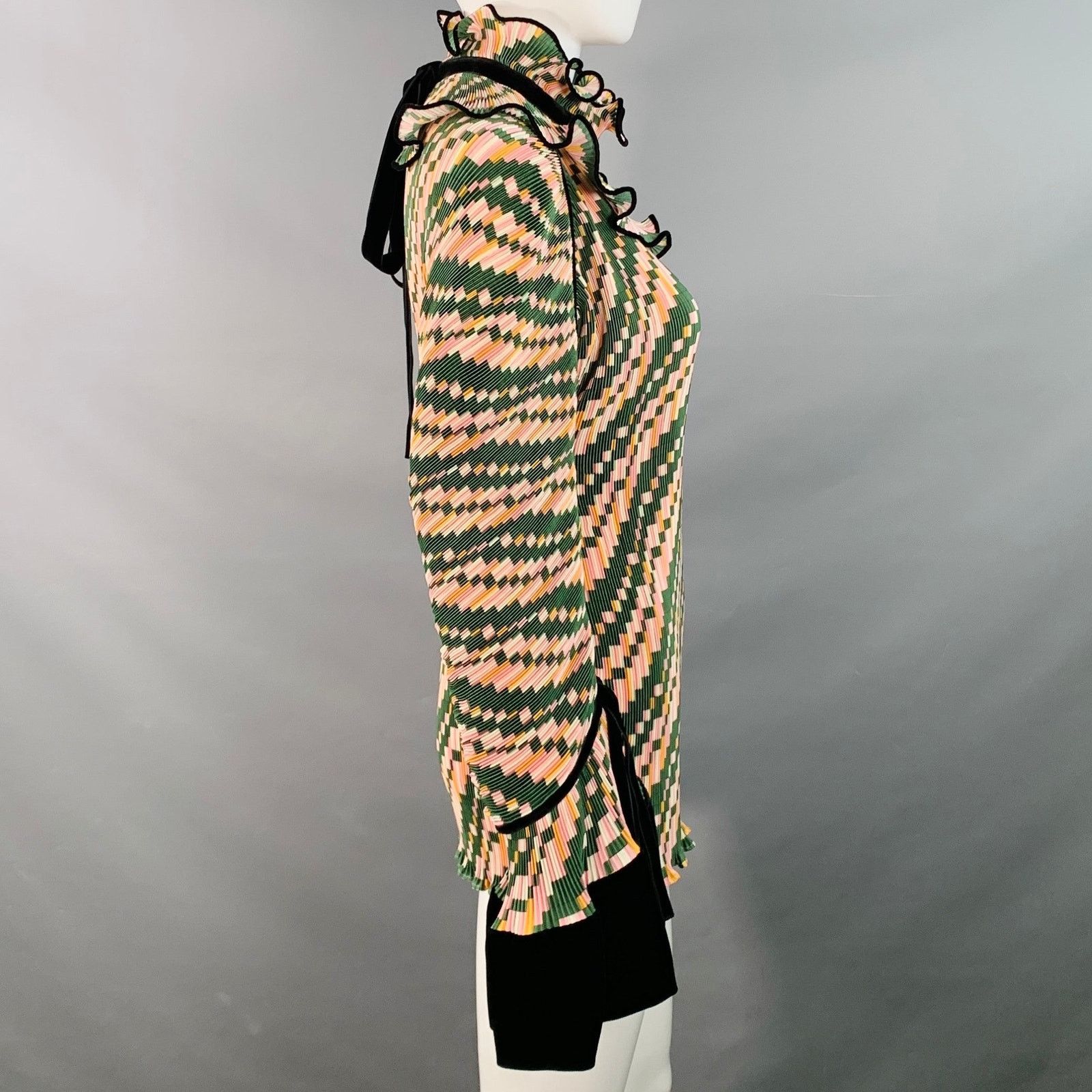 Tory Burch TORY BURCH Pink Yellow Polyester Geometric Pleated Blouse Size XS / US 0-2 / IT 36-38 - 4 Thumbnail