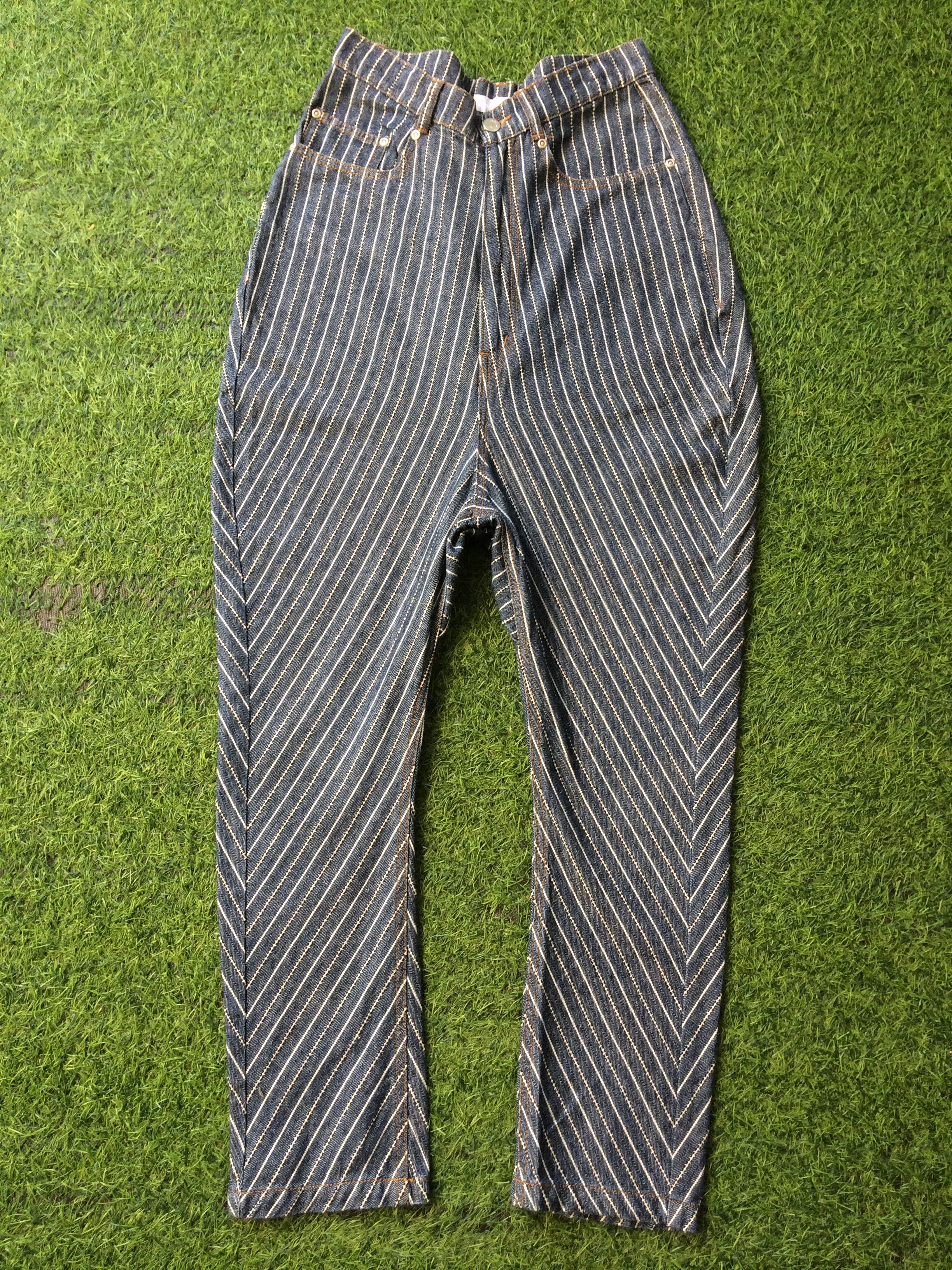 Issey Miyake × Japanese Brand × Ne-Net Ne-net by Issey Miyake Striped Drop Crotch Jeans Pants D-518 Size US 27 - 1 Thumbnail