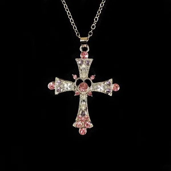 VIBE Y2K Cross Necklace Punk Gothic Crystal Chain Size ONE SIZE - 2 Thumbnail