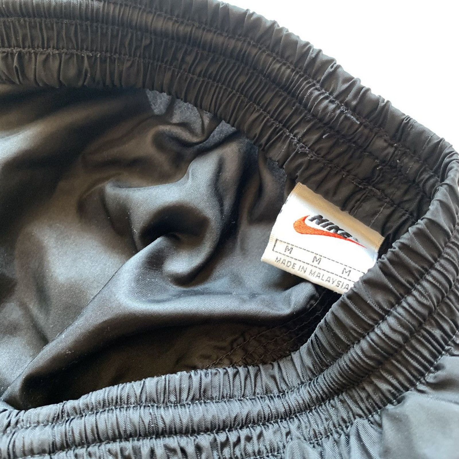 Nike × Vintage Vintage 90s Nike Swoosh Swishy Black Track Pants Medium Rare Size US 31 - 4 Thumbnail