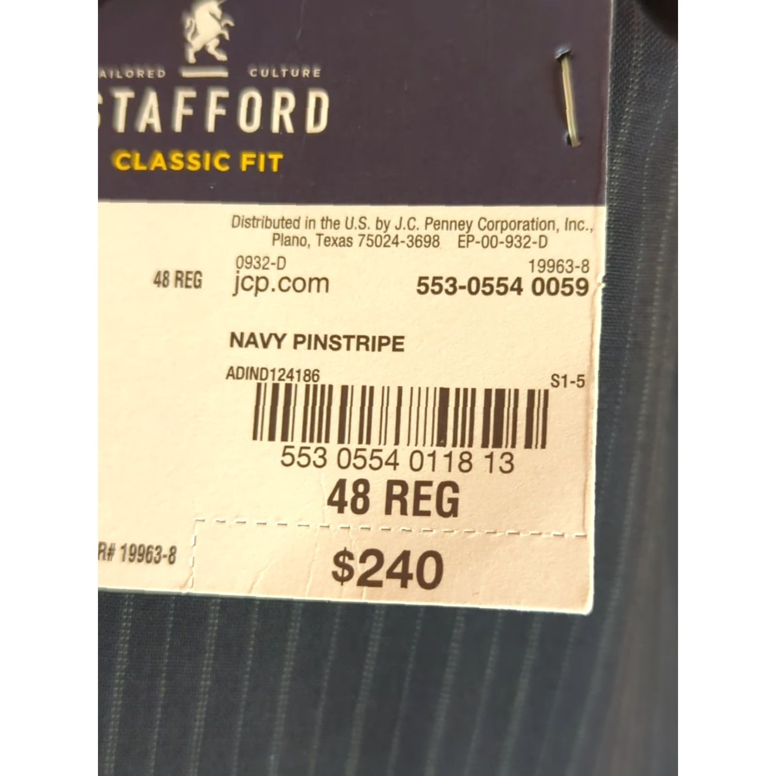 Stafford Stafford Blazer Mens 48R Jacket Notch Lapel Pinstripe Wool Classic Fit Suit Coat Navy 97% Wool 3% Polyester Blazer Mens 48R Regular Size Regular Fit Size 48R - 6 Thumbnail