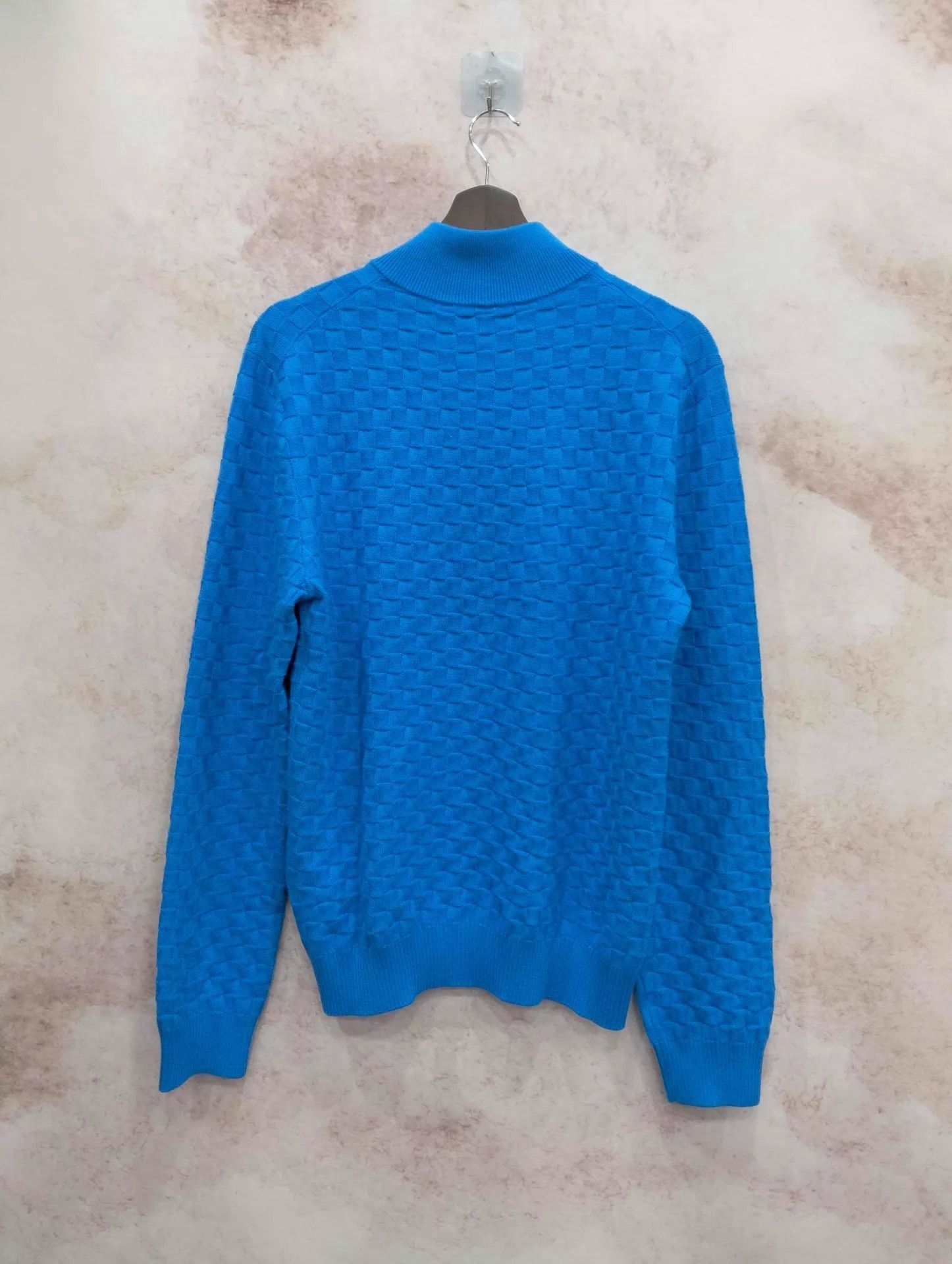 Louis Vuitton Blue Zip-Up Checkered Knit Sweater (M) Size US M / EU 48-50 / 2 - 2 Thumbnail