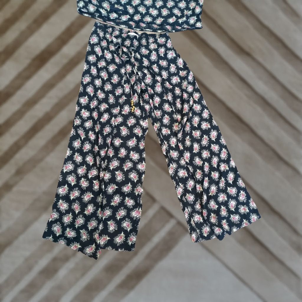 Vintage Denim & Supply Ralph Lauren Pants Wide-Leg Harem Beaded Bow Black Cotton Viscose Ladies S Regular Bohemian Casual/Night Out Ladies Size 28" / US 6 / IT 42 - 1 Thumbnail