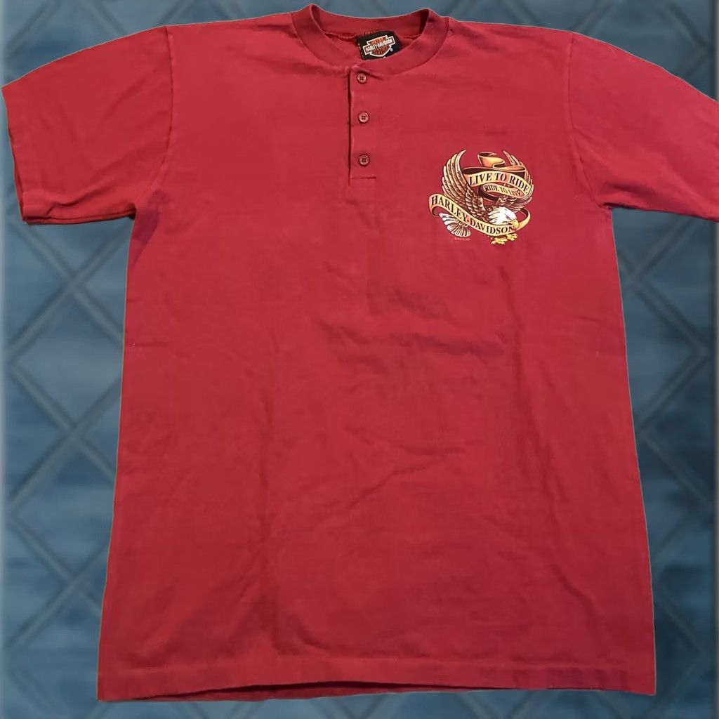 Harley Davidson VINTAGE Harley-Davidson Henley Shirt Made in USA Large Purple Cotton Short Sleeve 1987 Men Shirt USA 1987 Gem Size US L / EU 52-54 / 3 - 1 Thumbnail