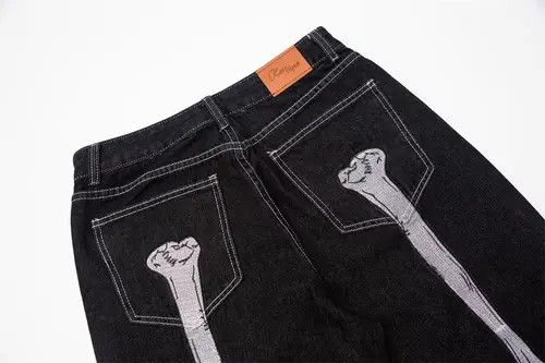 Anime × Japanese Brand × Jean Pants Skeleton embroidery loose wide-leg trendy casual jeans Size US 33 - 3 Thumbnail