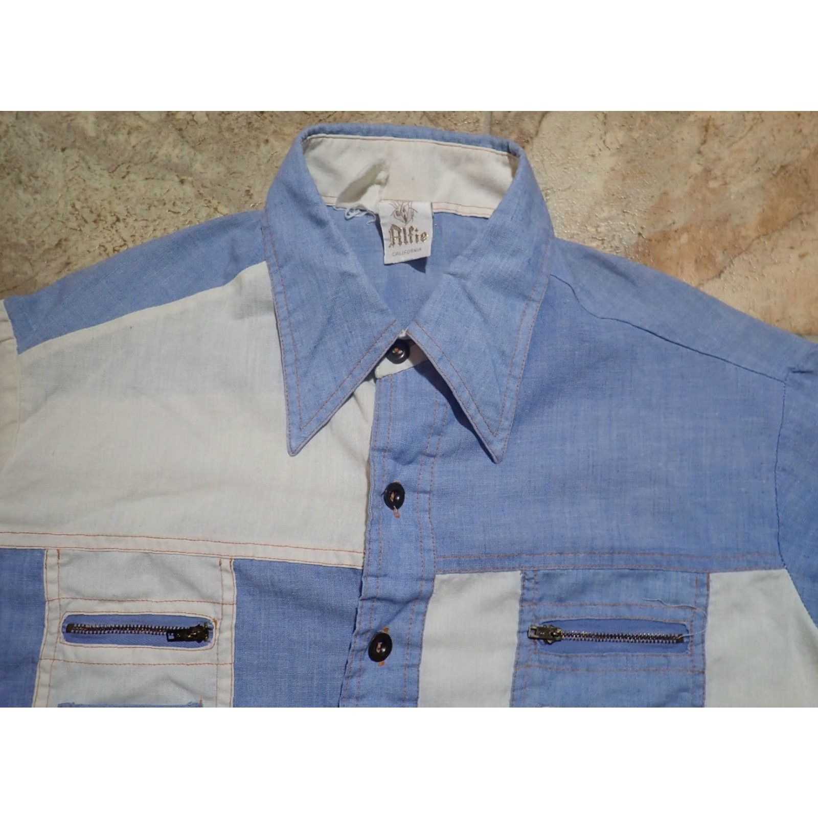 Vintage VINTAGE Alfie California Mens 2 Tone Button Shirt M Blue White Unique Dagger Collar Size US M / EU 48-50 / 2 - 5 Thumbnail