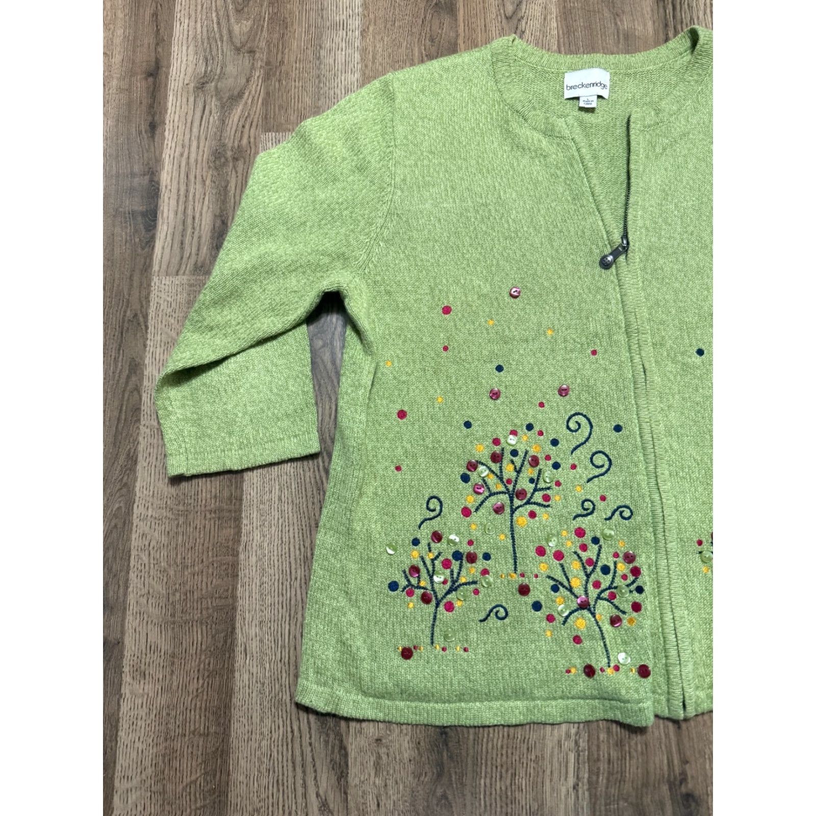 Pinko Breckenridge Sweater Cardigan Womens Large Green Floral Full Zip Buttons Size L / US 10 / IT 46 - 3 Thumbnail