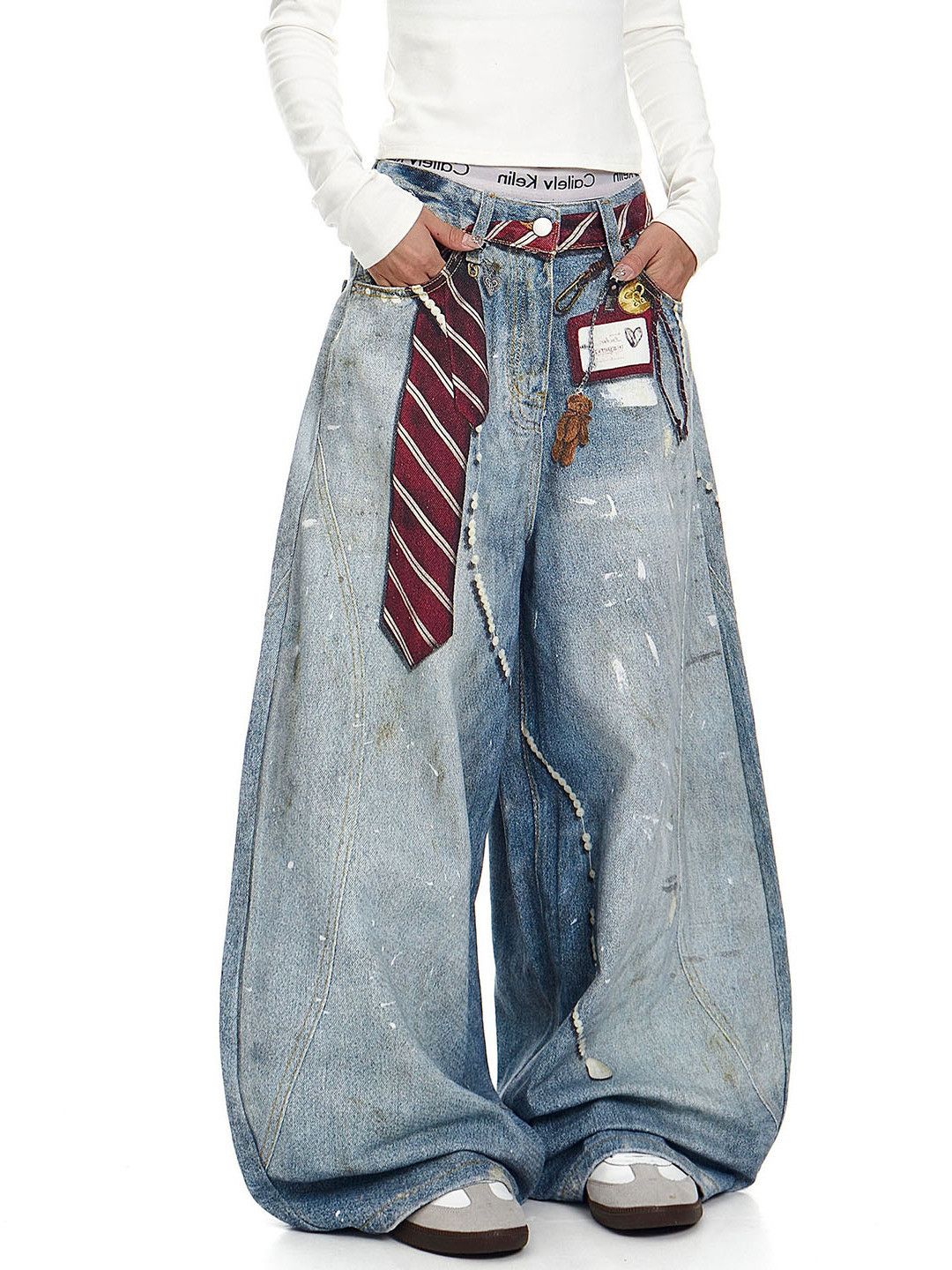 Japanese Brand American retro washed printed curved jeans for men Size US 32 / EU 48 - 3 Thumbnail