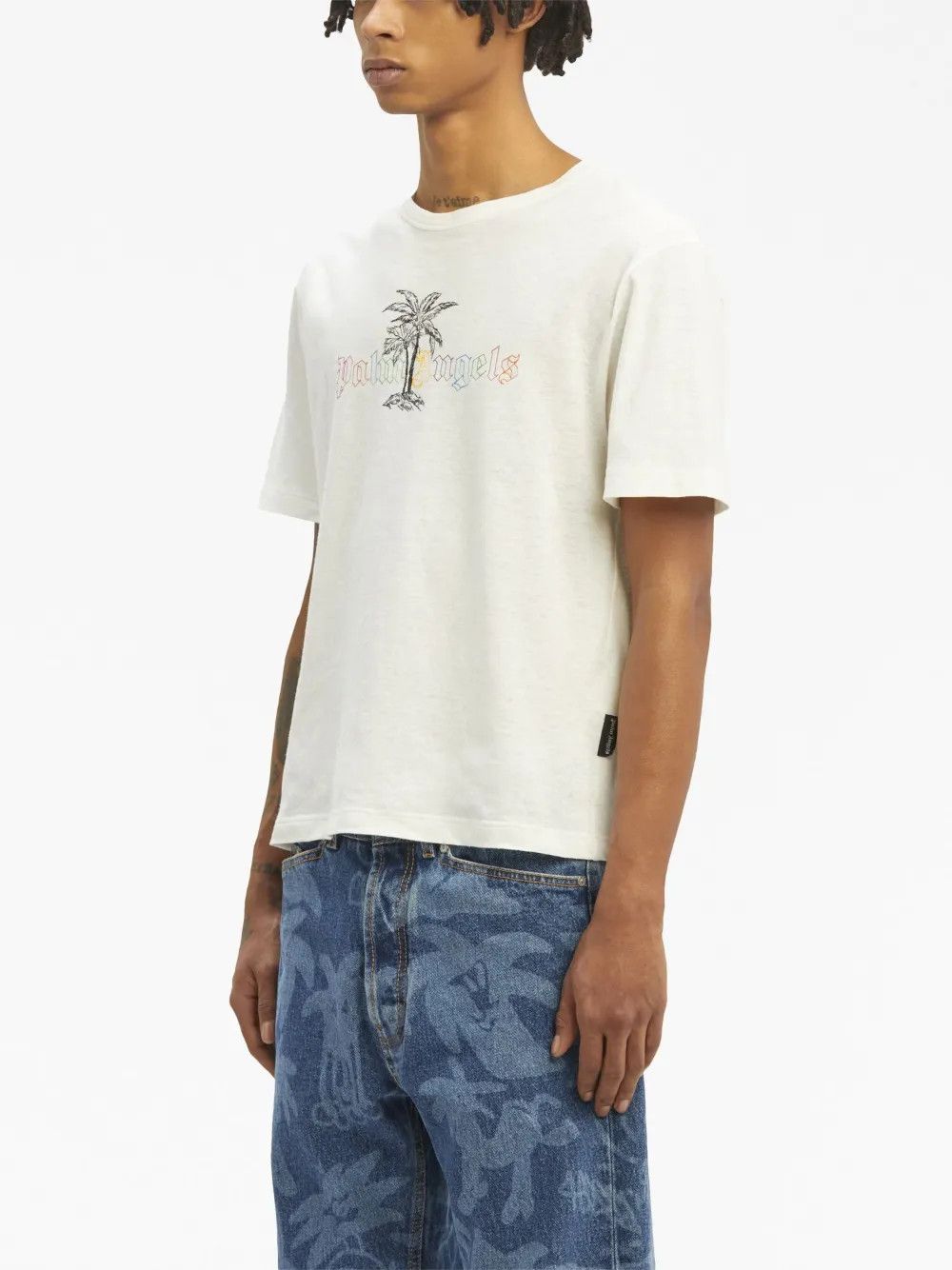 Palm Angels o1y0325 Logo Crewneck T-Shirt in White Size US L / EU 52-54 / 3 - 3 Thumbnail