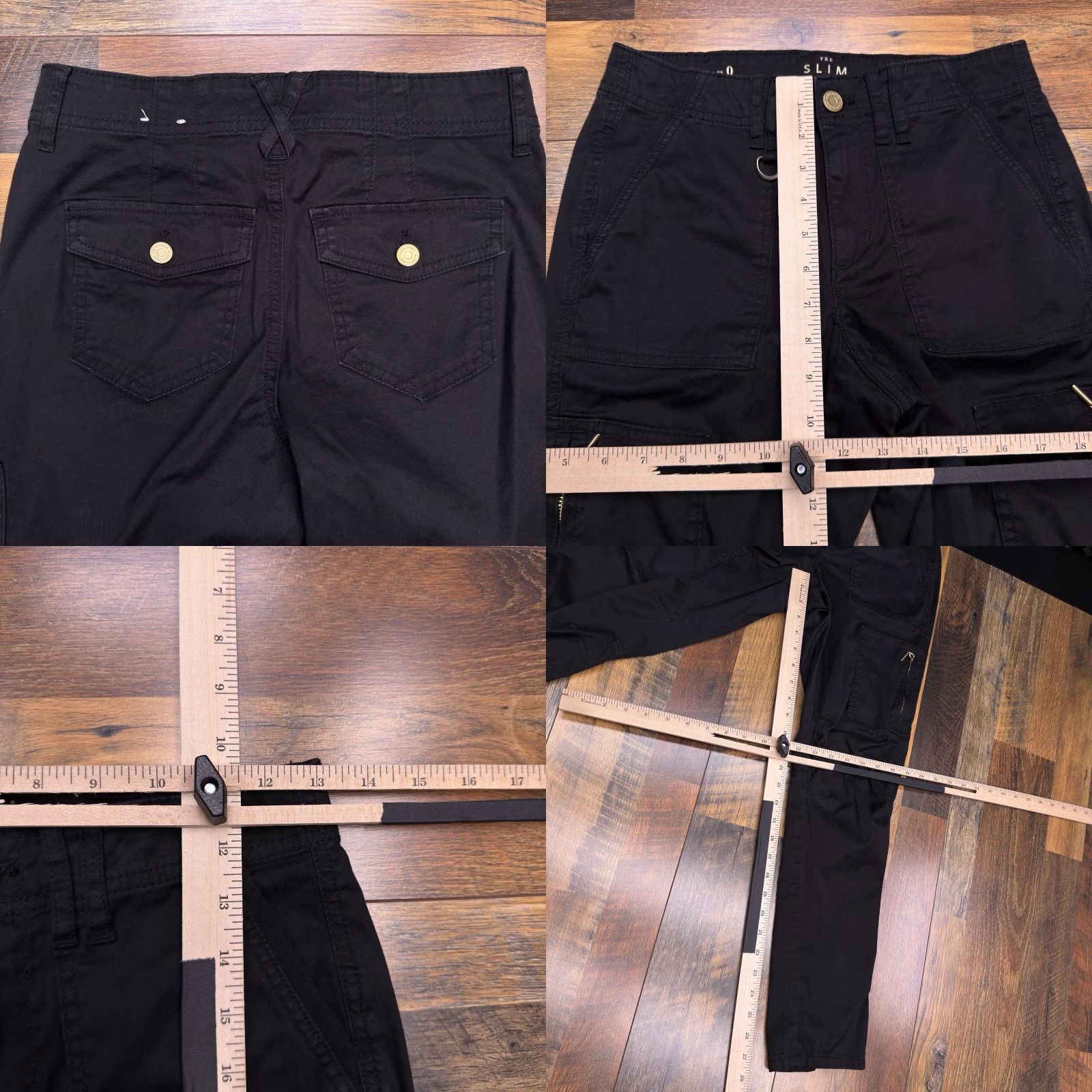 White House Black Market VINTAGE? No. WHBM Slim Crop Pants 0 Black Low Rose Stretch Gold Zippers Cargo Pockets Size 25" / US 0 / IT 36 - 8 Thumbnail