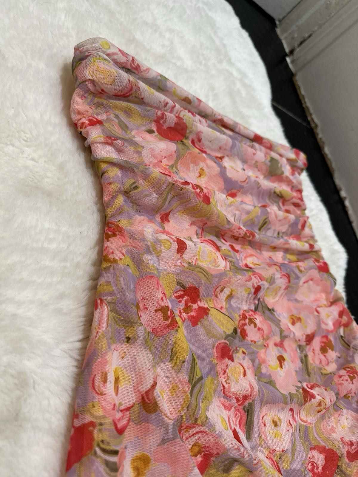 Zara Zara Pink Floral Tulle Asymetric Dress Size M / US 6-8 / IT 42-44 - 8 Thumbnail