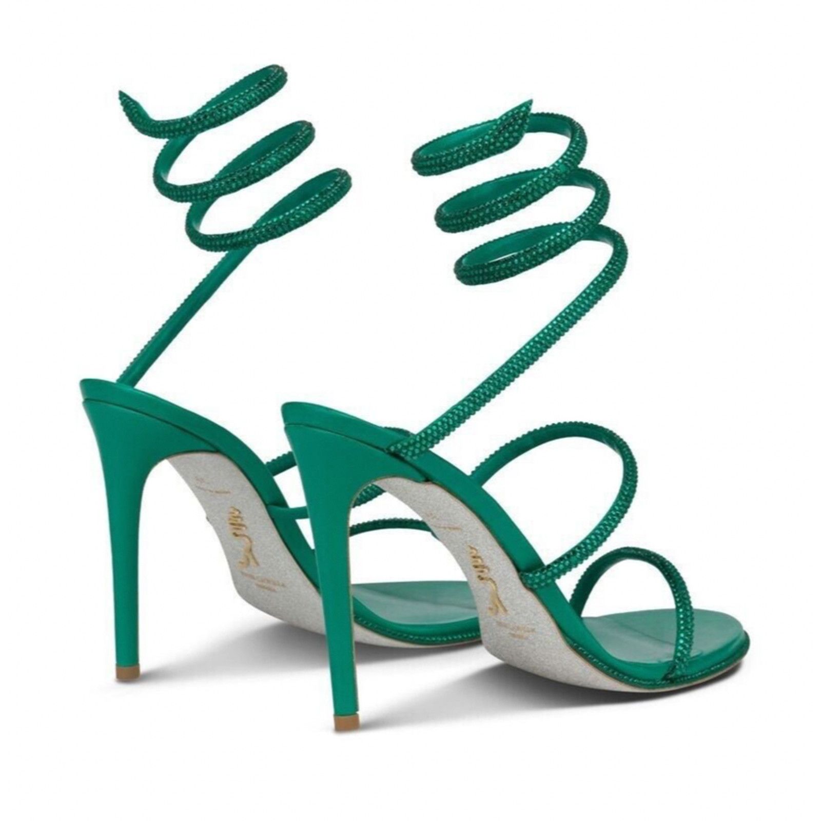 Rene Caovilla Cleo Emerald Crystal Ankle Wrap Strap Sandal Heel Pump 38 Size US 8 / IT 38 - 10 Thumbnail