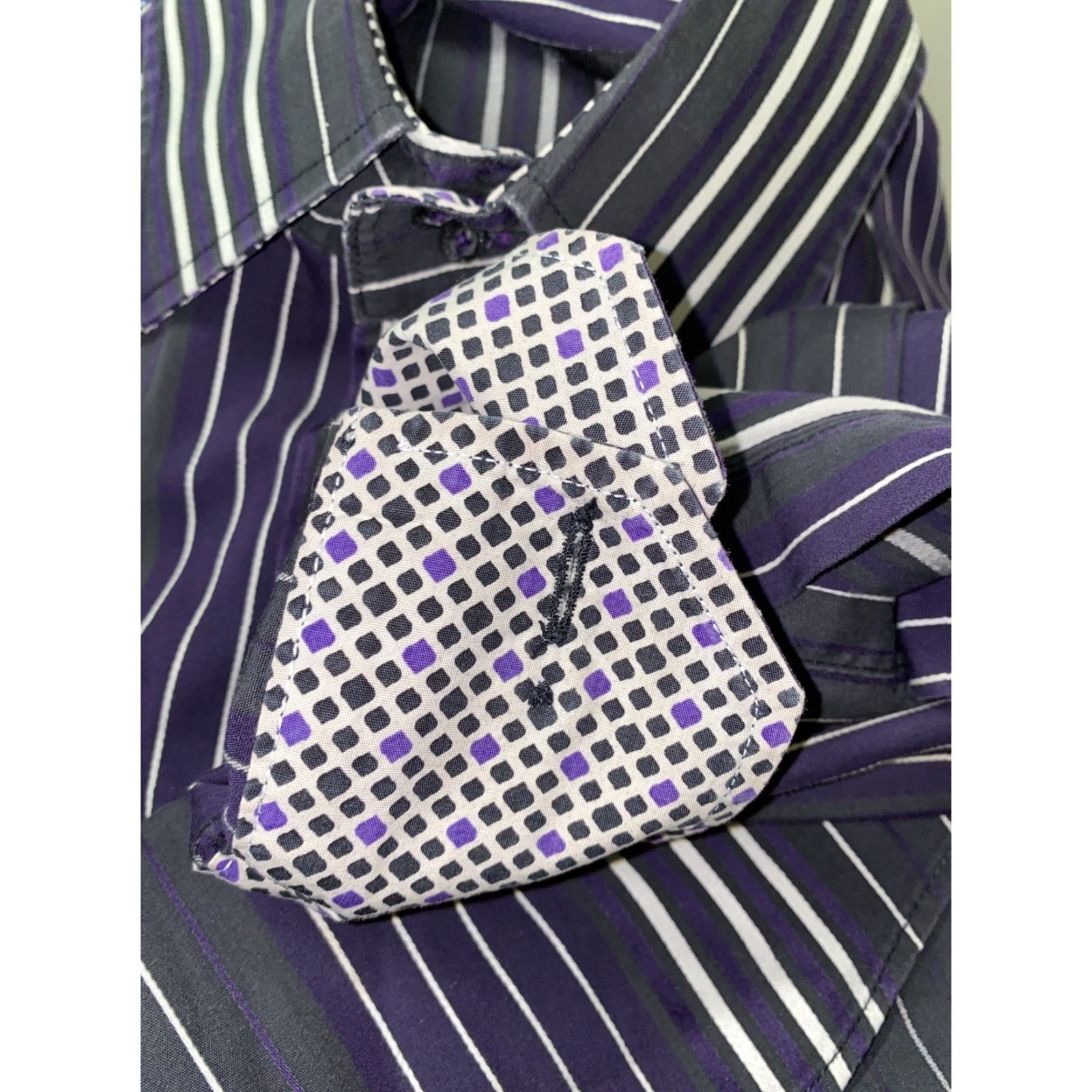 BUGATCHI Bugatchi Uomo Shirt Mens Long Sleeve Button-Up Striped Black/Purple L Regular Armpit 24.5 Cotton? Size US L / EU 52-54 / 3 - 7 Thumbnail