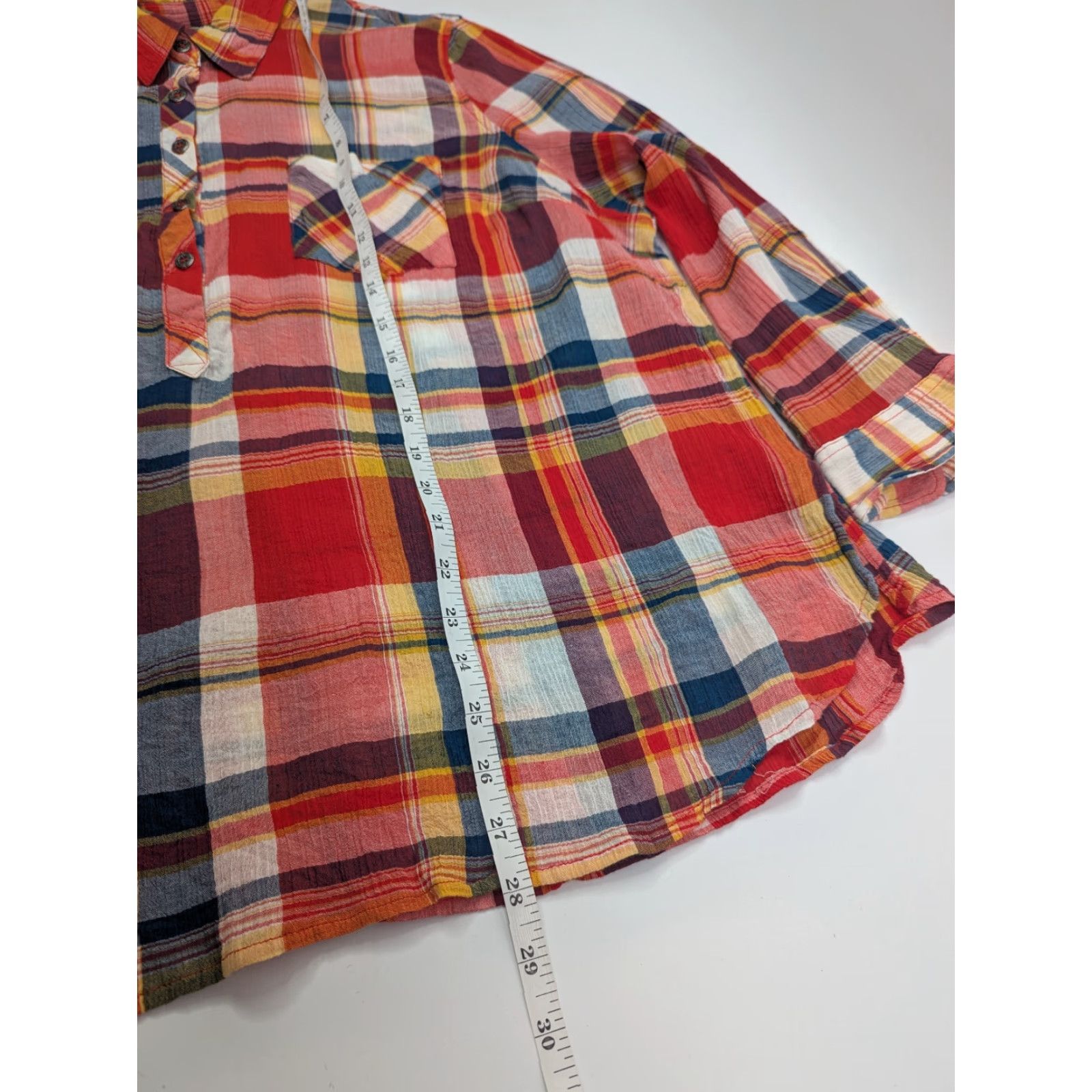 Vintage Catherines Plaid Western Button Shirt Top 2XWP Floral Roll Tab Sleeve Collared Size XXL / US 16-18 / IT 52-54 - 5 Thumbnail