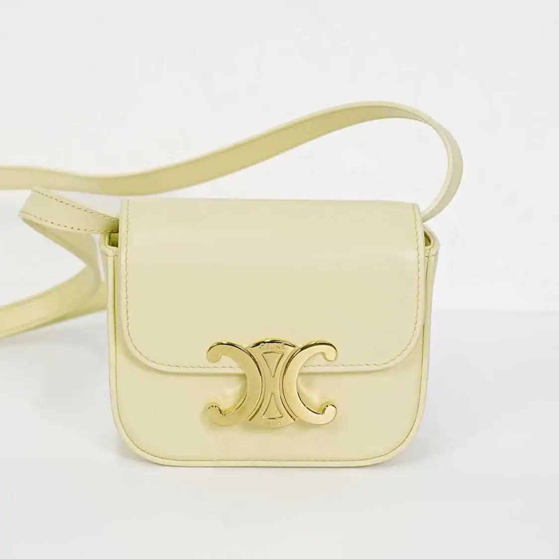 Celine Triomphe Mini Yellow Cowhide Leather Triomphe Crossbody Bag, Women's
