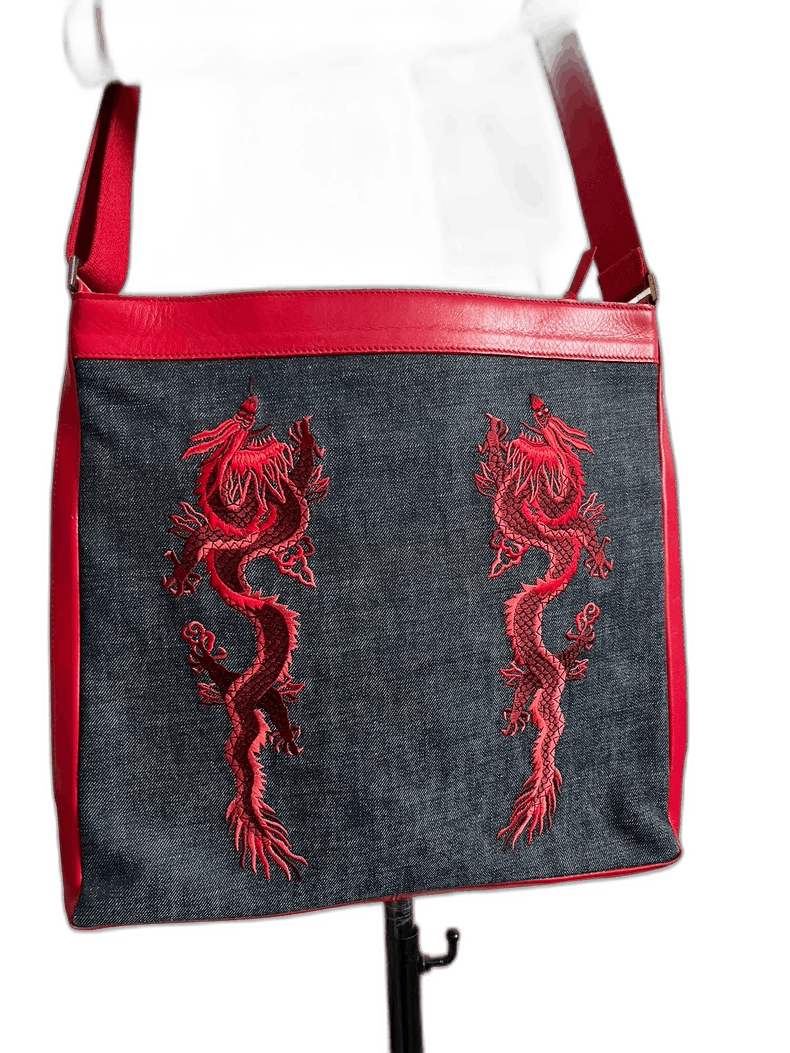 Vivienne Tam Dragon Pattern Crossbody Bag in Red, Men's