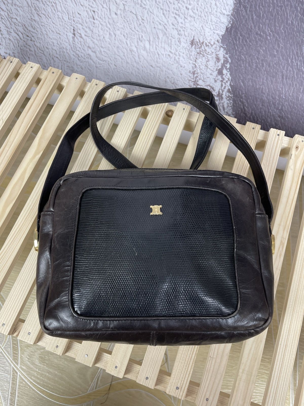 Celine Celine vintage dark brown black leather shoulder bag logo Size ONE SIZE - 3 Thumbnail