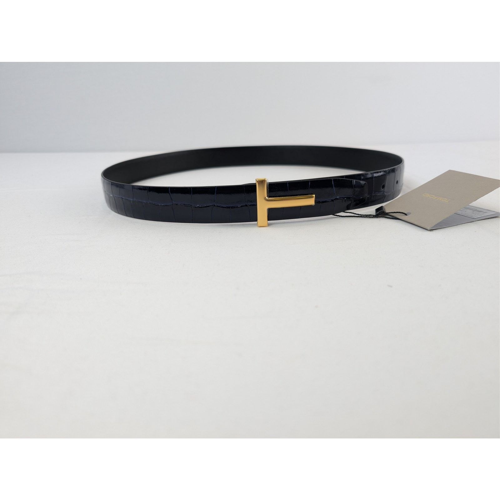 Tom Ford o1rshd1 Size: 95 / T Icon Crocodile-Effect Belt in Navy Blue Size 38 - 10 Thumbnail