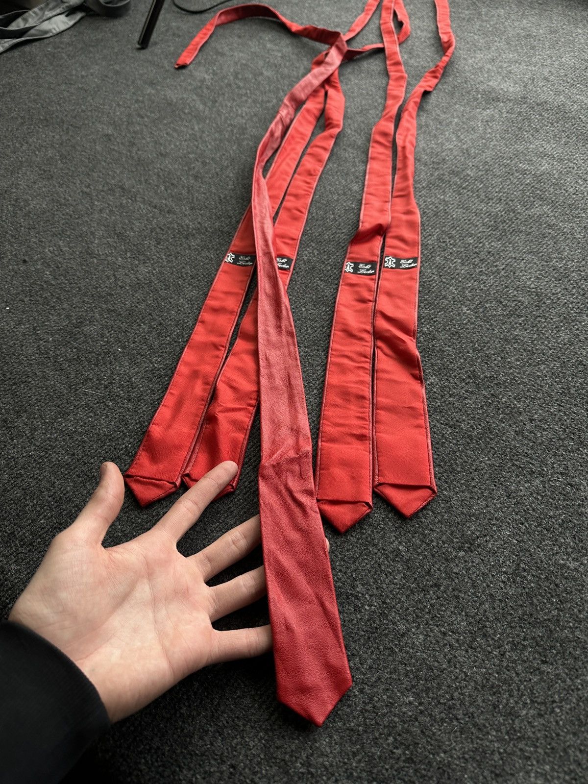Other 🚨 LEATHER RED ITALY TIE LUXURY VNTG RARE OLD MONEY Size ONE SIZE - 4 Thumbnail