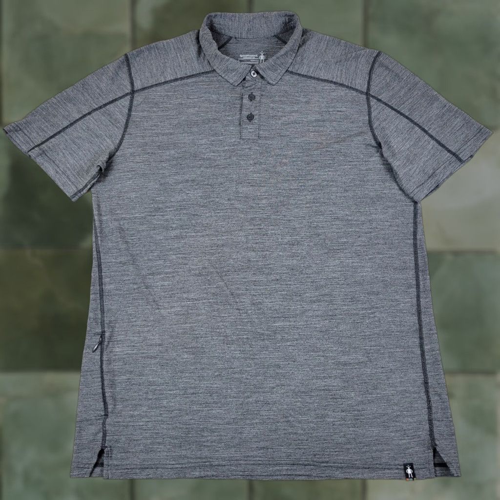 SmartWool Polo Shirt Mens L Gray Merino Sport 150 Wool Blend Stretch Zip Pockets Shirt