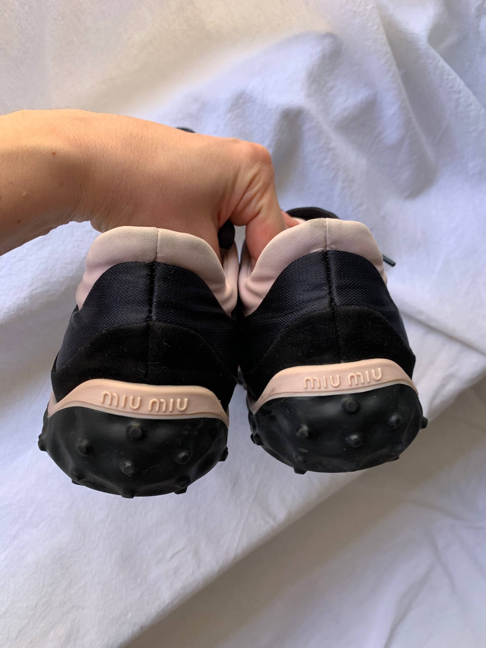 Miu Miu Crystal Embellished Neoprene Lace-Up Slip-On Sneakers Size US 4 / IT 34 - 6 Thumbnail