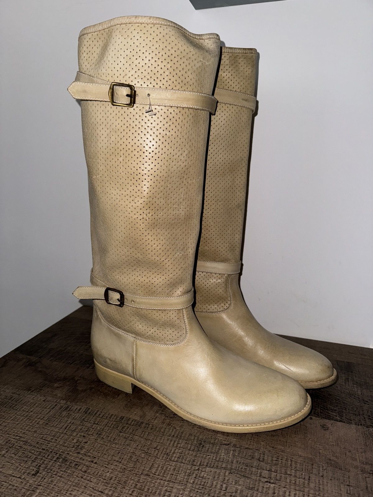 image of Belstaff Leather Shannon Boots in Beige, Women's (Size 10)