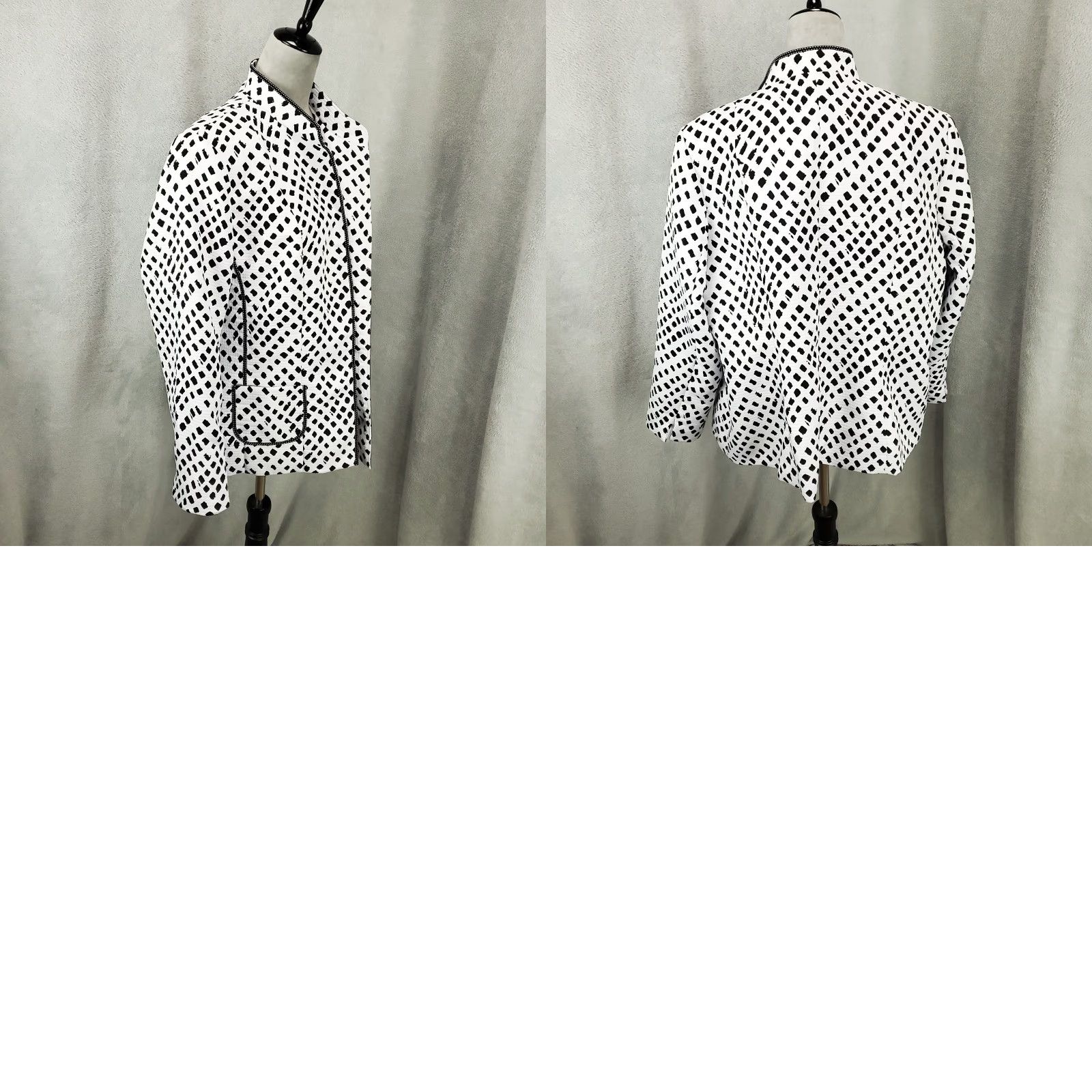 Vintage TanJay Womens Jacket 16W Black White Diamond Shape Polka Dots Open Front Artsy Jacket Size XXL / US 16-18 / IT 52-54 - 8 Thumbnail