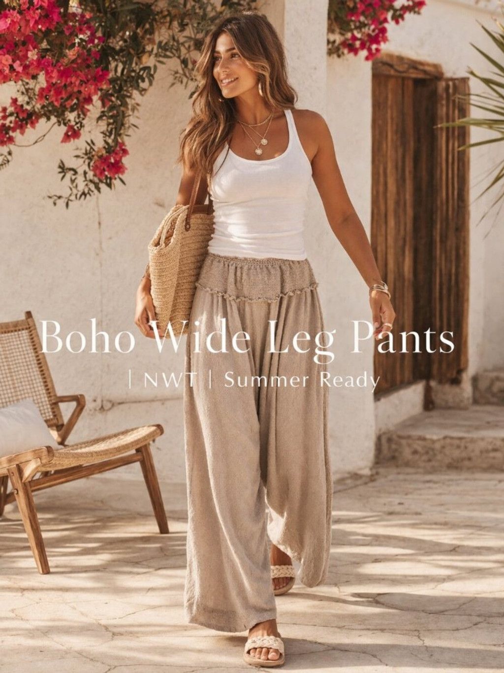 Anthropologie Anthropologie Mustard Seed NWT Wide Leg Pants Smocked Waist Size 27" / US 4 / IT 40 - 1 Thumbnail