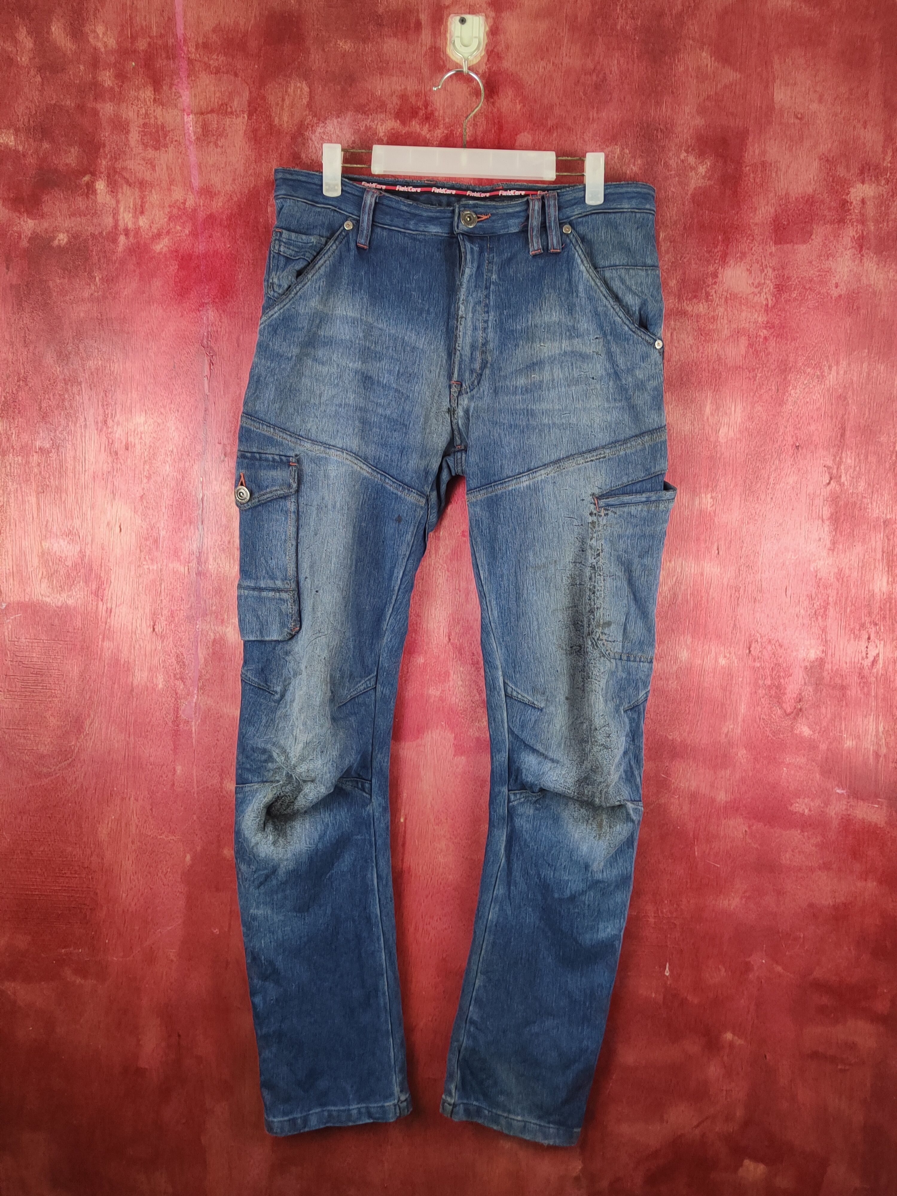 image of Distressed Denim x Vintage Fieldcore Dark Blue Faded Distressed Ripped Jeans S2362 in Dark Blue Den