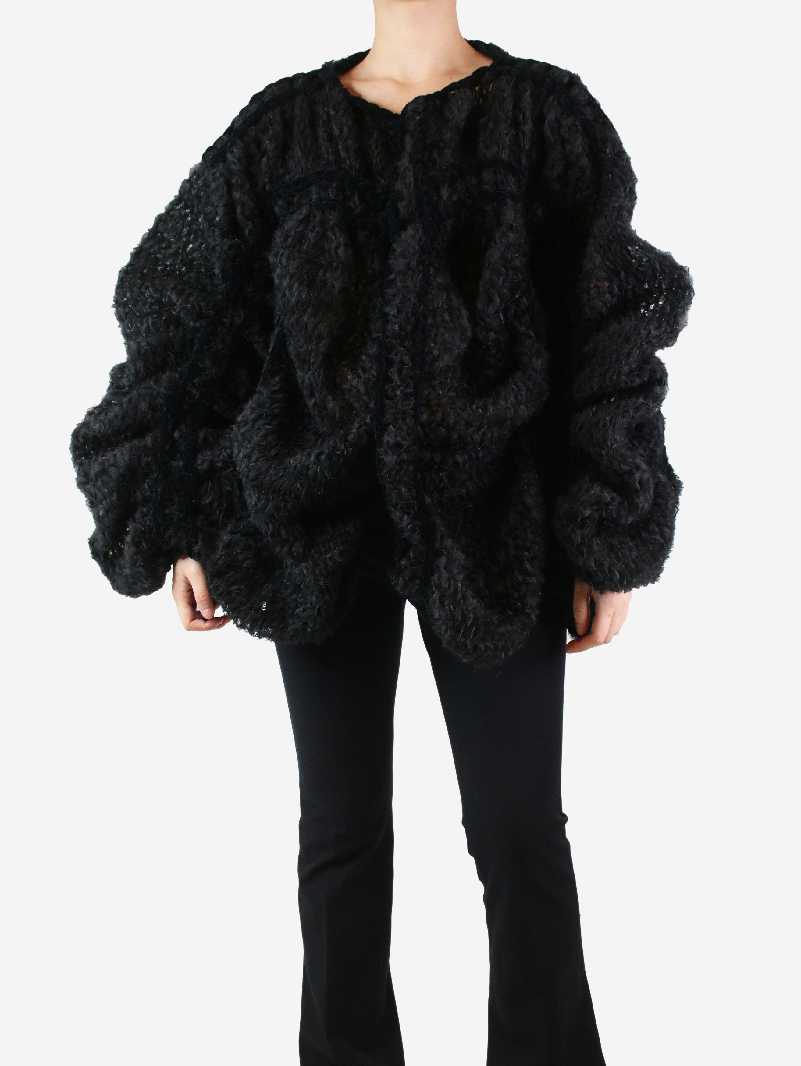 image of Noir Kei Ninomiya Black Textured Voluminous Silhouette Bomber Jacket - Size S, Women's