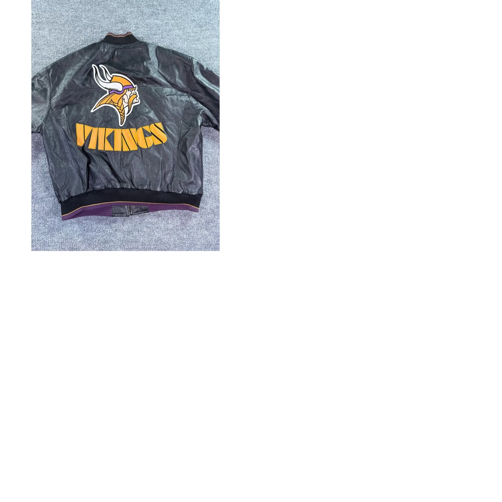 G-III VINTAGE Minnesota Vikings Leather Jacket Mens XL Black Purple NFL Varsity Bomber Size US XL / EU 56 / 4 - 10 Thumbnail