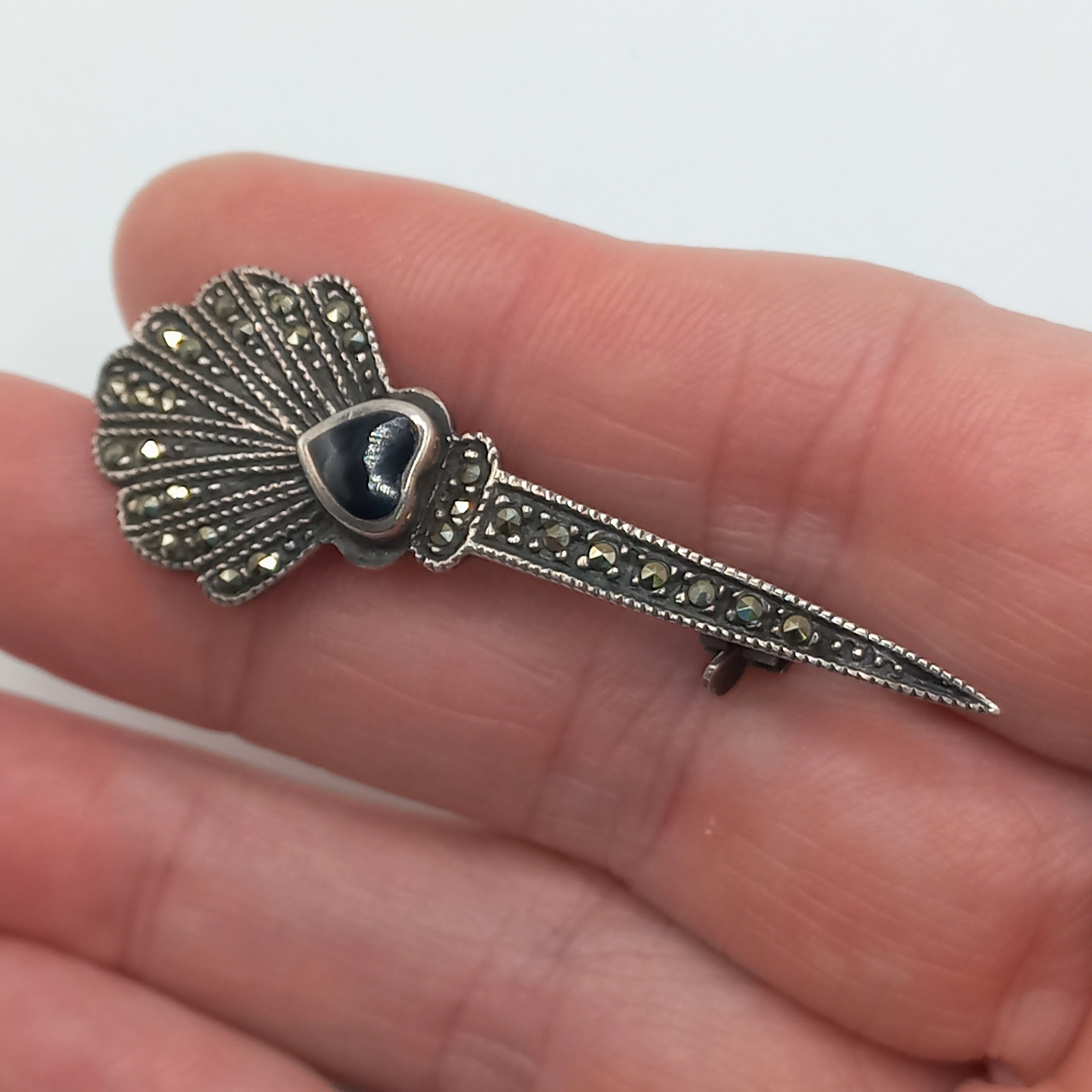 Sterling Silver Art Deco style Sterling Marcasite Brooch Size ONE SIZE - 8 Thumbnail