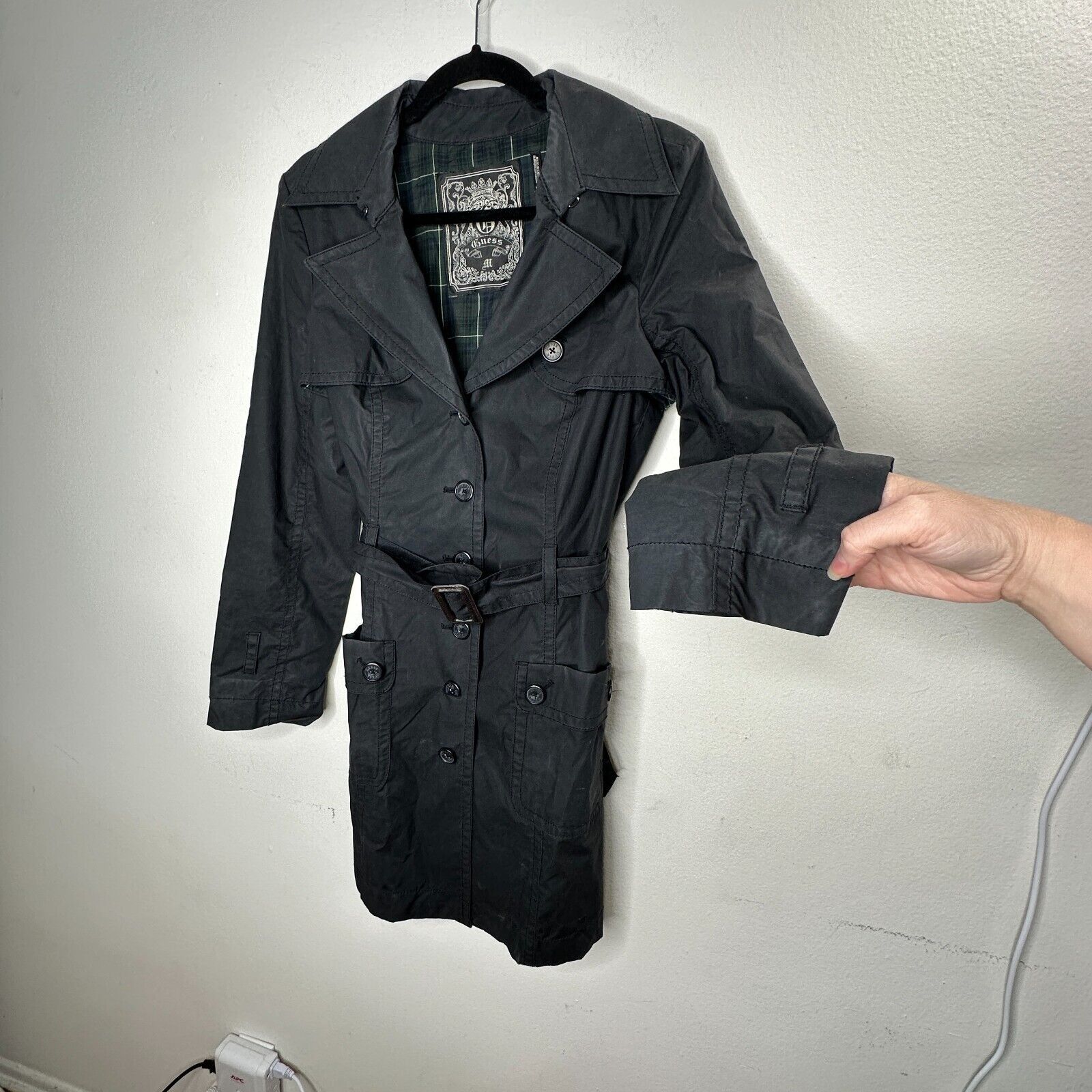 Guess Guess Black Button Belted Trench Coat Plaid Interior M Size M / US 6-8 / IT 42-44 - 4 Thumbnail